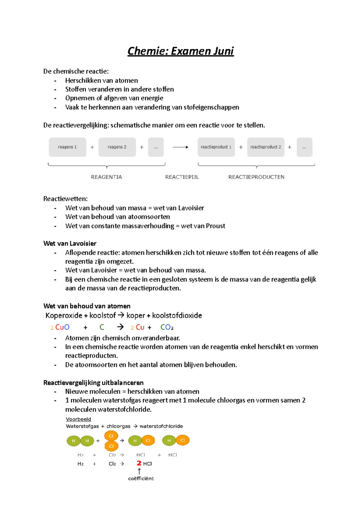 Chemie examen juni 2023 - Chemie: Examen Juni De chemische reactie ...