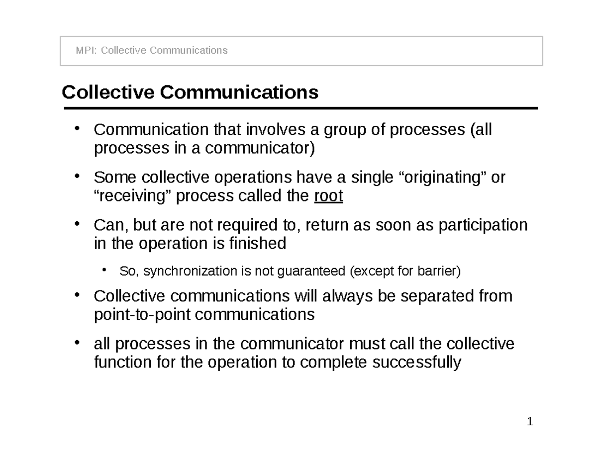 12 Mpi II - MPI - Collective Communications Communication That Involves ...