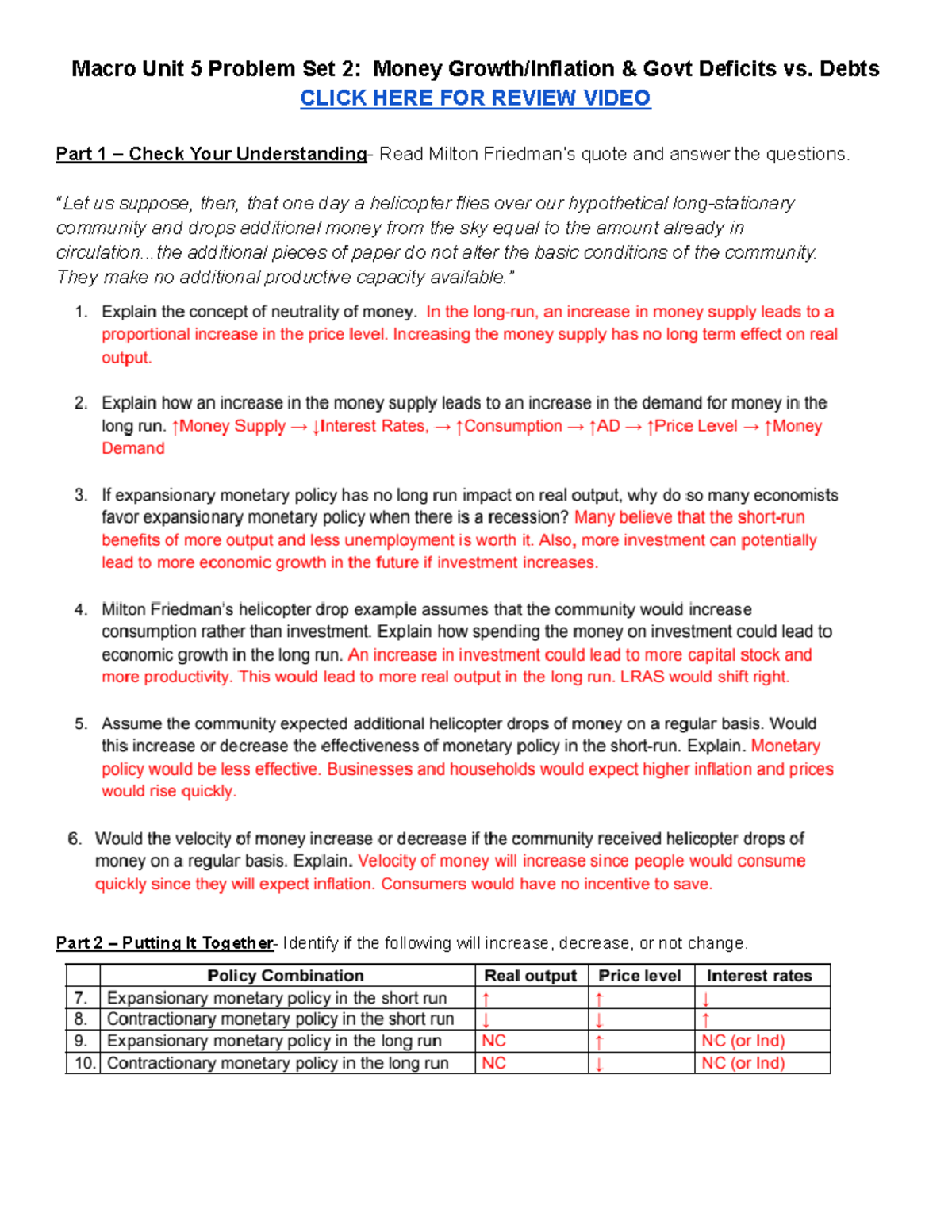 02. KEY Unit 5 Problem Set 2 - Macro Unit 5 Problem Set 2: Money Growth ...