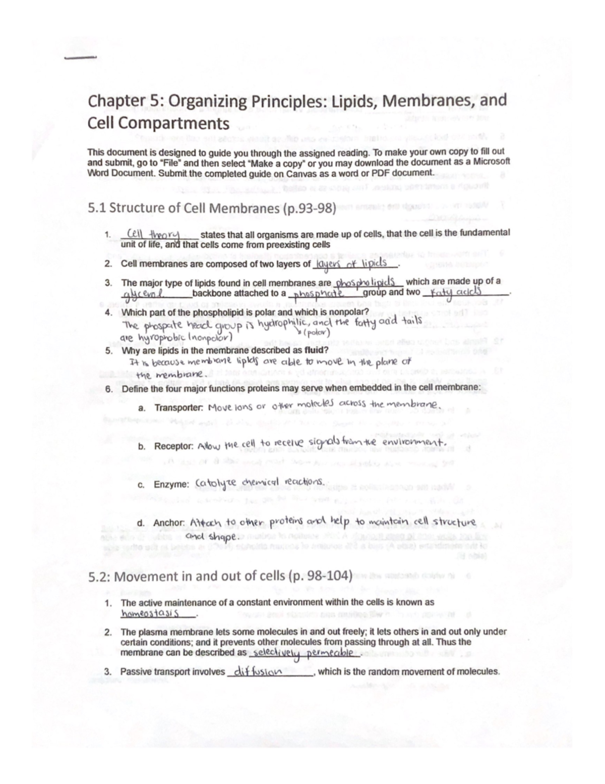 Chapter 5 Organizing Principles Lipids, Membranes, and - Bio 1A - LPC ...