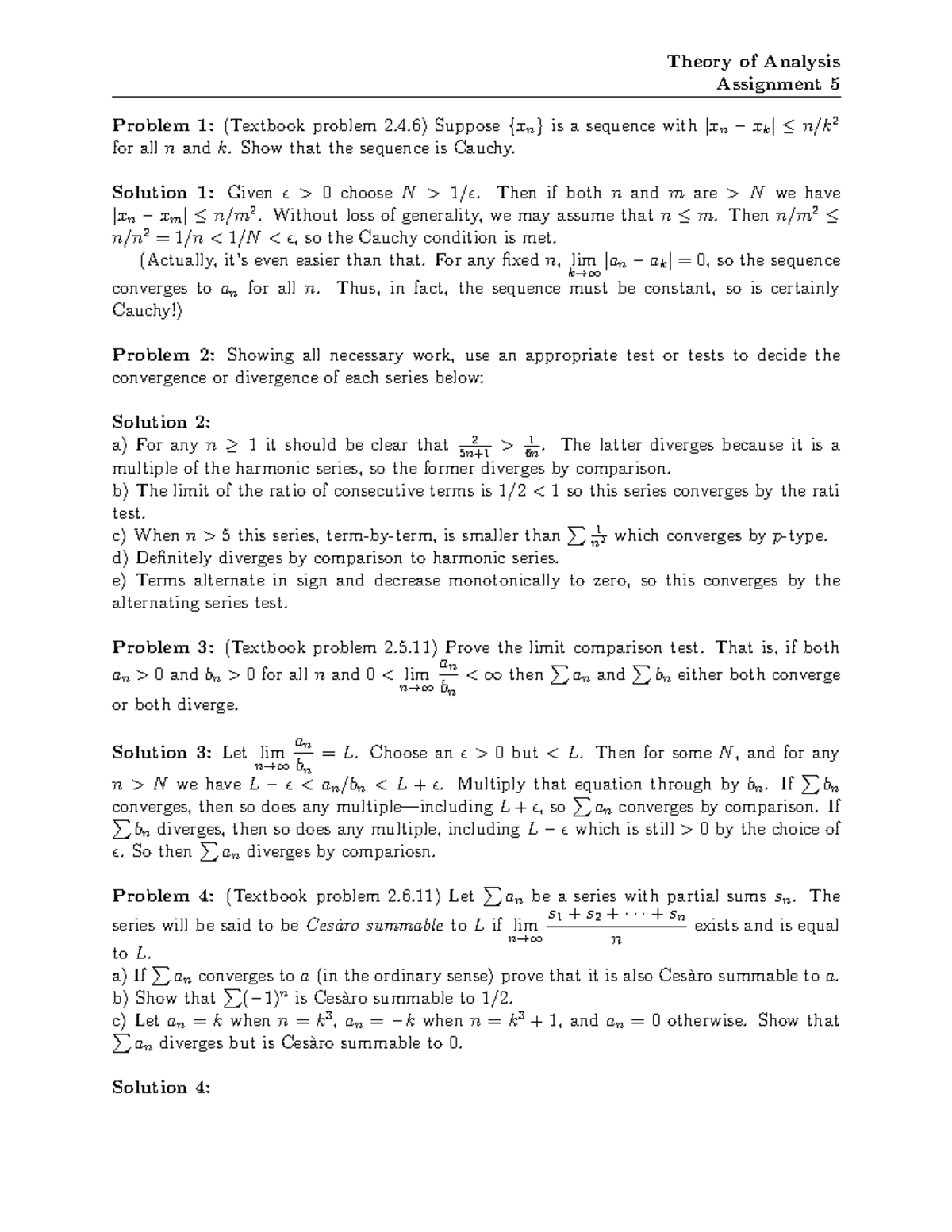 22 Homework 06 Solution - Theory of Analysis Assignment 5 Problem 1 ...