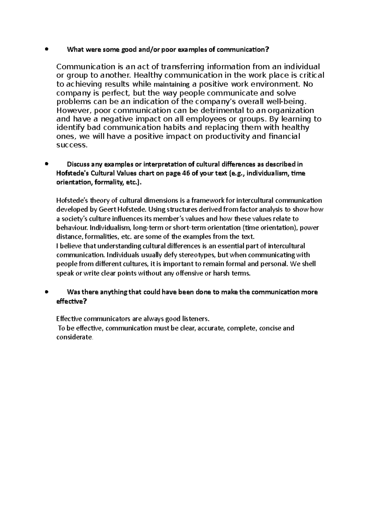 Mgmt unit 2 - unit 2 assignment - What were some good and/or poor ...