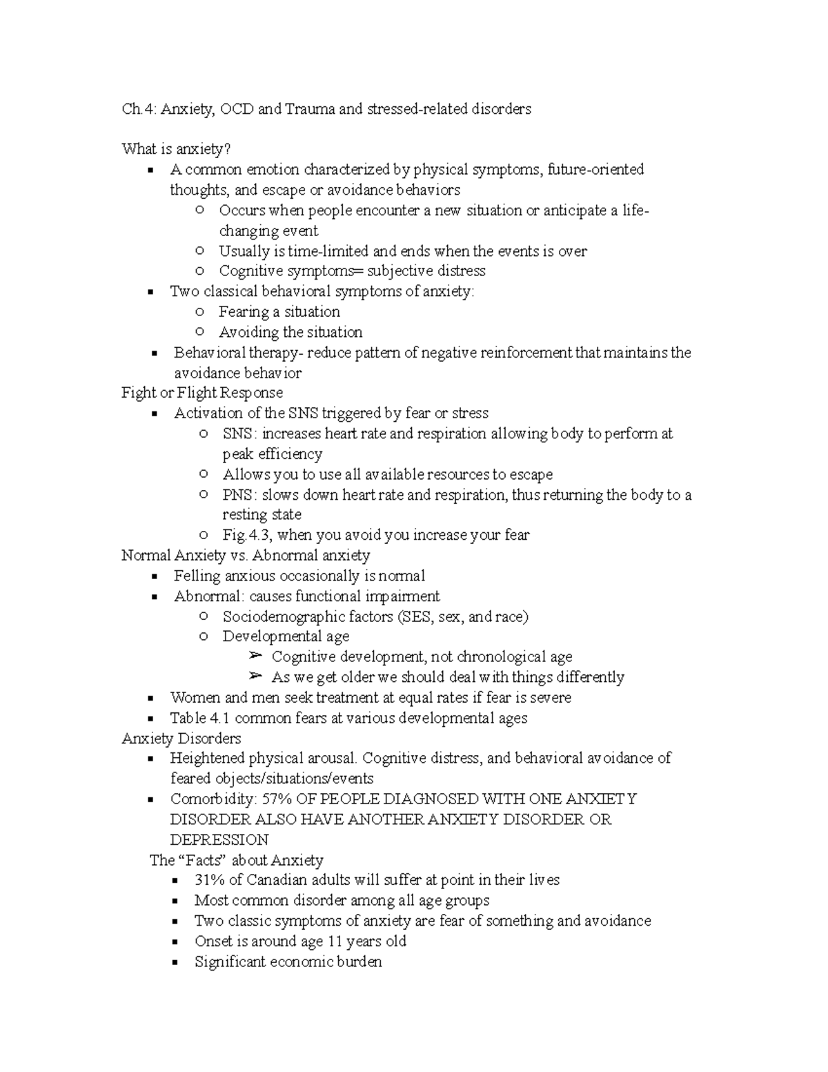 Midterm 2psych 2030 - Lecture notes 4-6 - Ch: Anxiety, OCD and Trauma ...