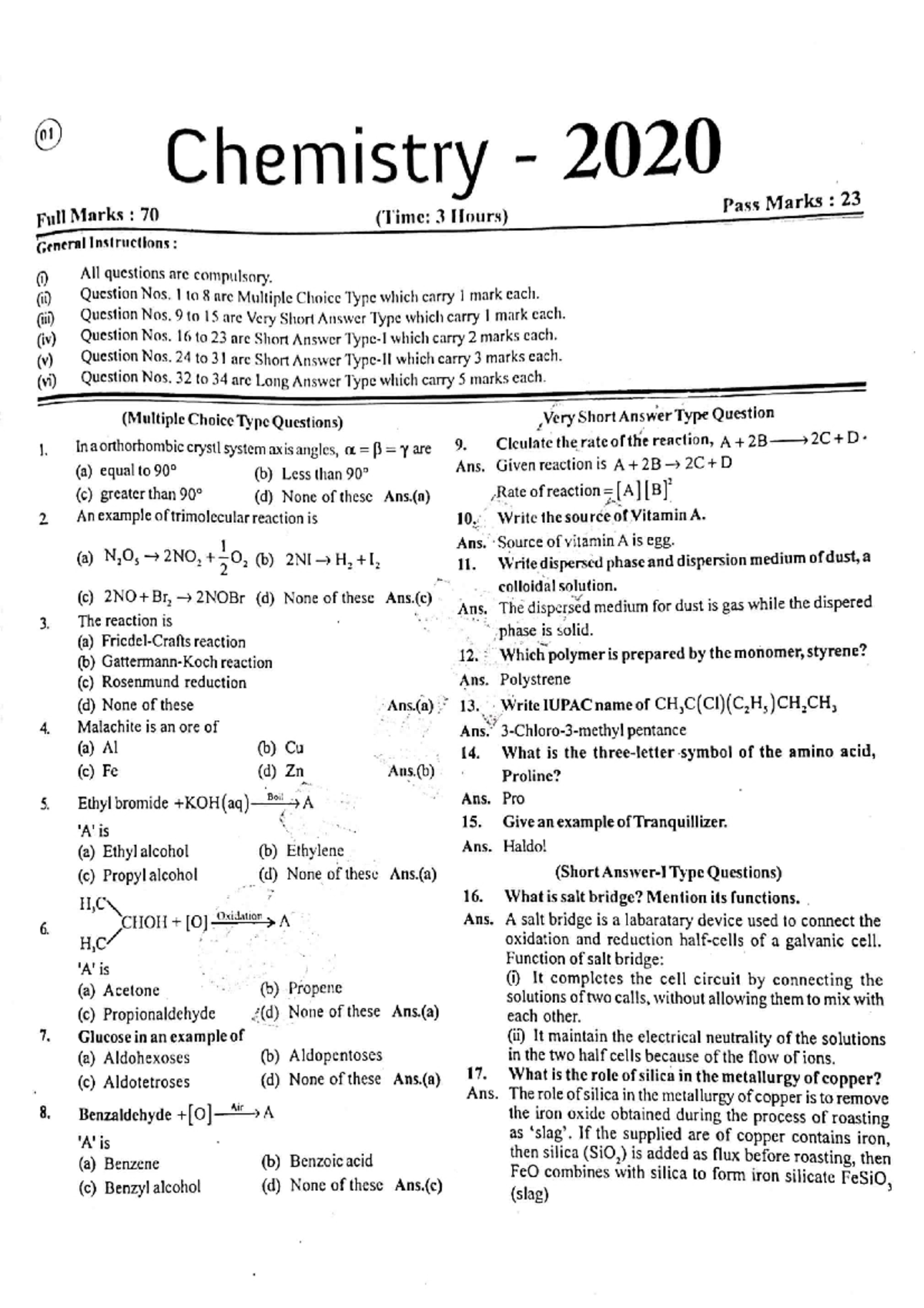 JAC Class 12 2020 Chemistry - Computer Science - Studocu
