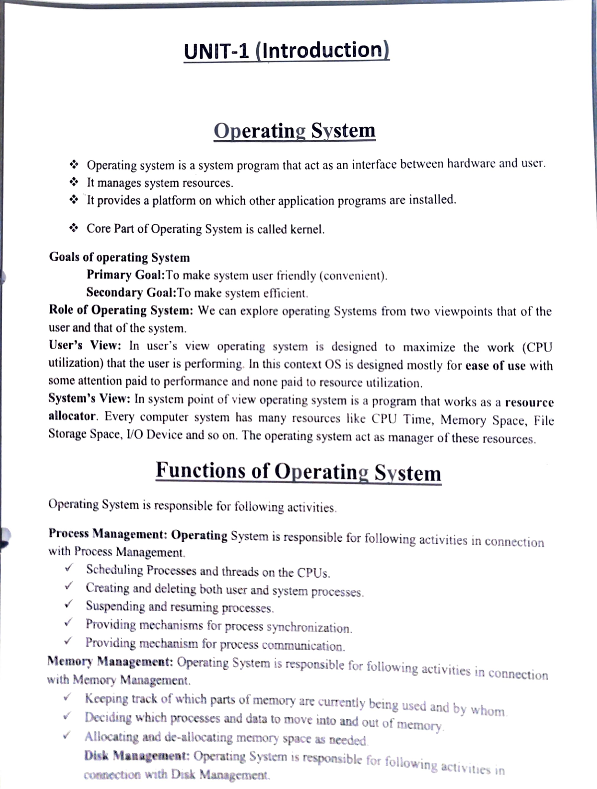 Os Unit 1 - Its A Go To Note - UNIT-1 (Introduction) Operating Svstem ...