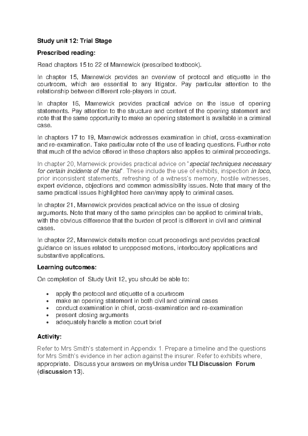 Study unit 12 - Trial Stage - Study unit 12: Trial Stage Prescribed ...