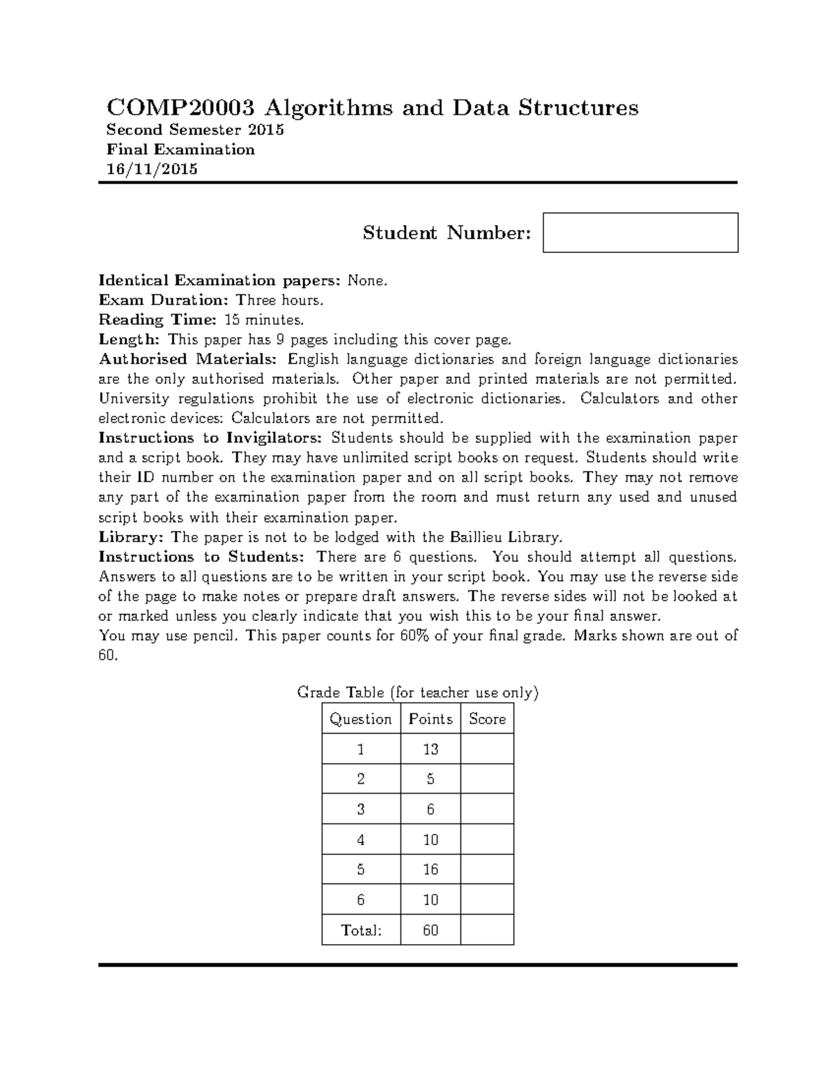 Algorithms And Data Structures Final Examination - Studocu