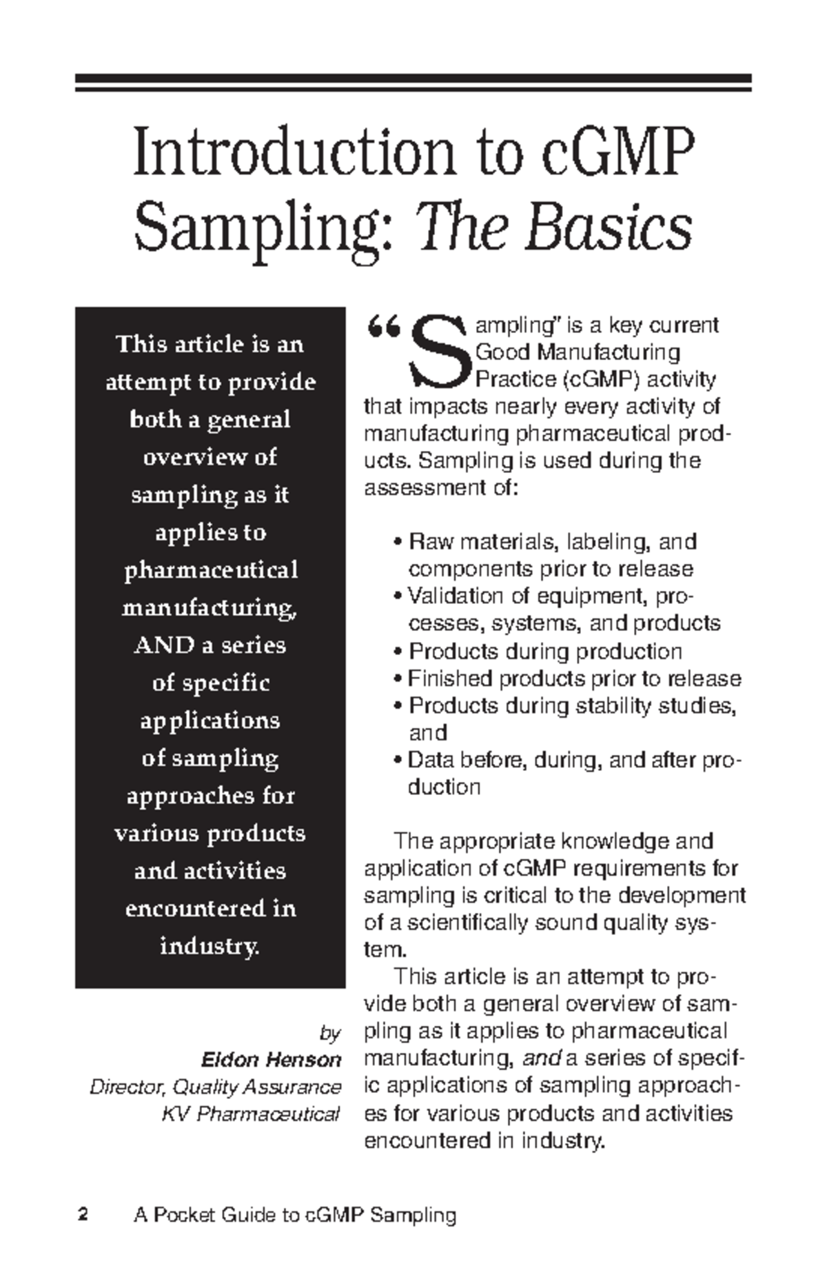 A Pocket Guide to c GMP Sampling - Introduction to cGMP Sampling: The ...