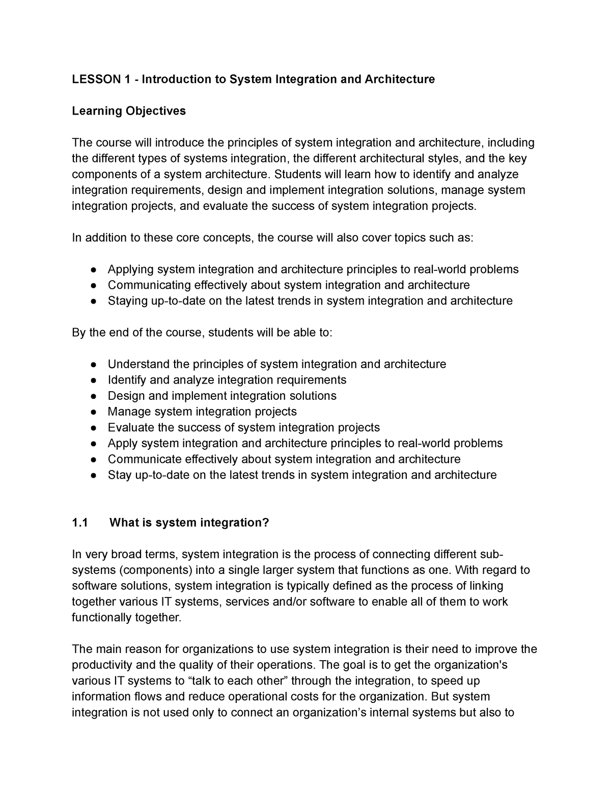 Lesson 1 - Introduction To System Integration And Architecture - LESSON ...