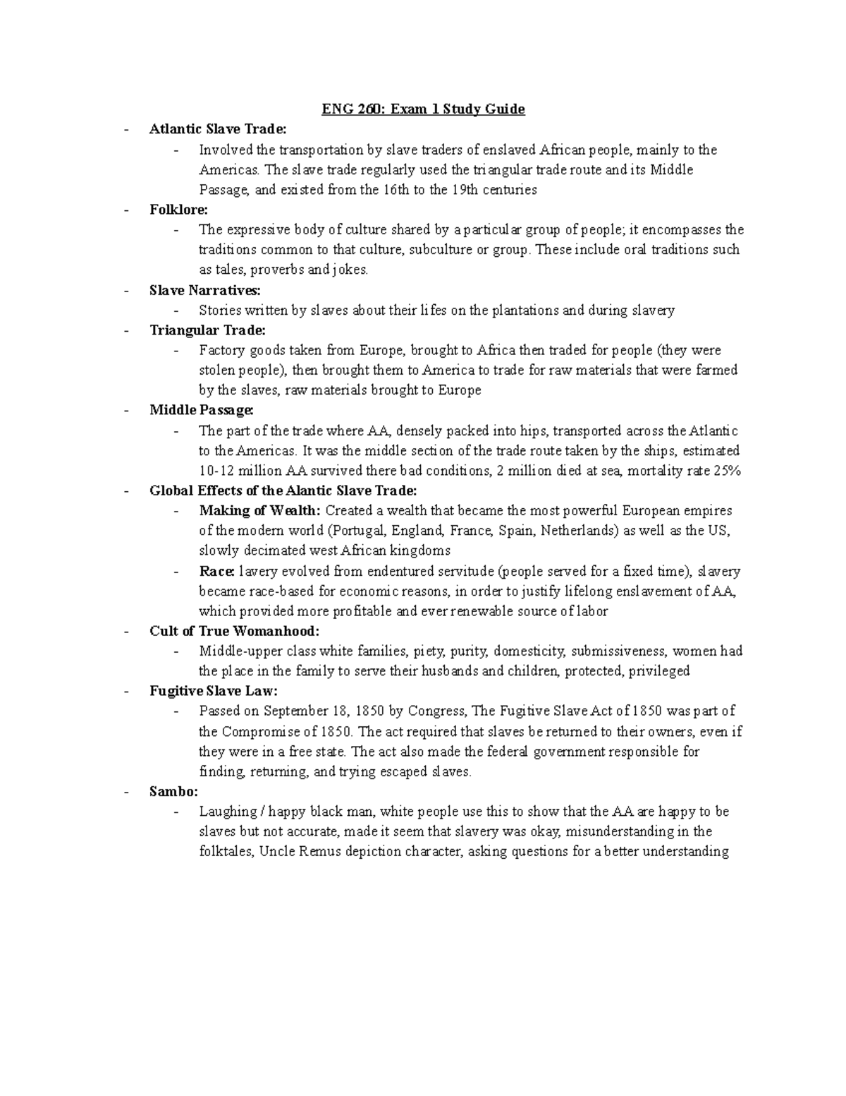 ENG 260 Exam 1 Study Guide - **ENG 260: Exam 1 Study Guide Atlantic ...