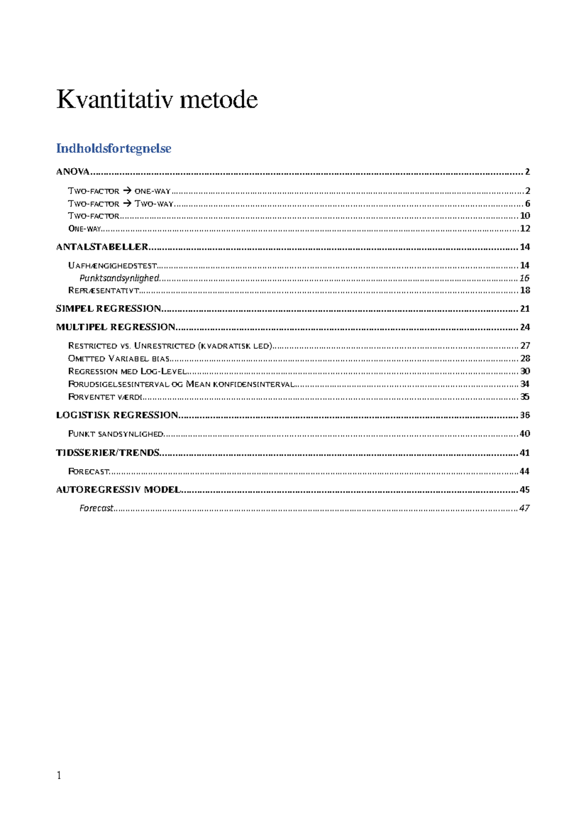 Kvantitativ Metode - Cheatsheet - Kvantitativ Metode - Studocu