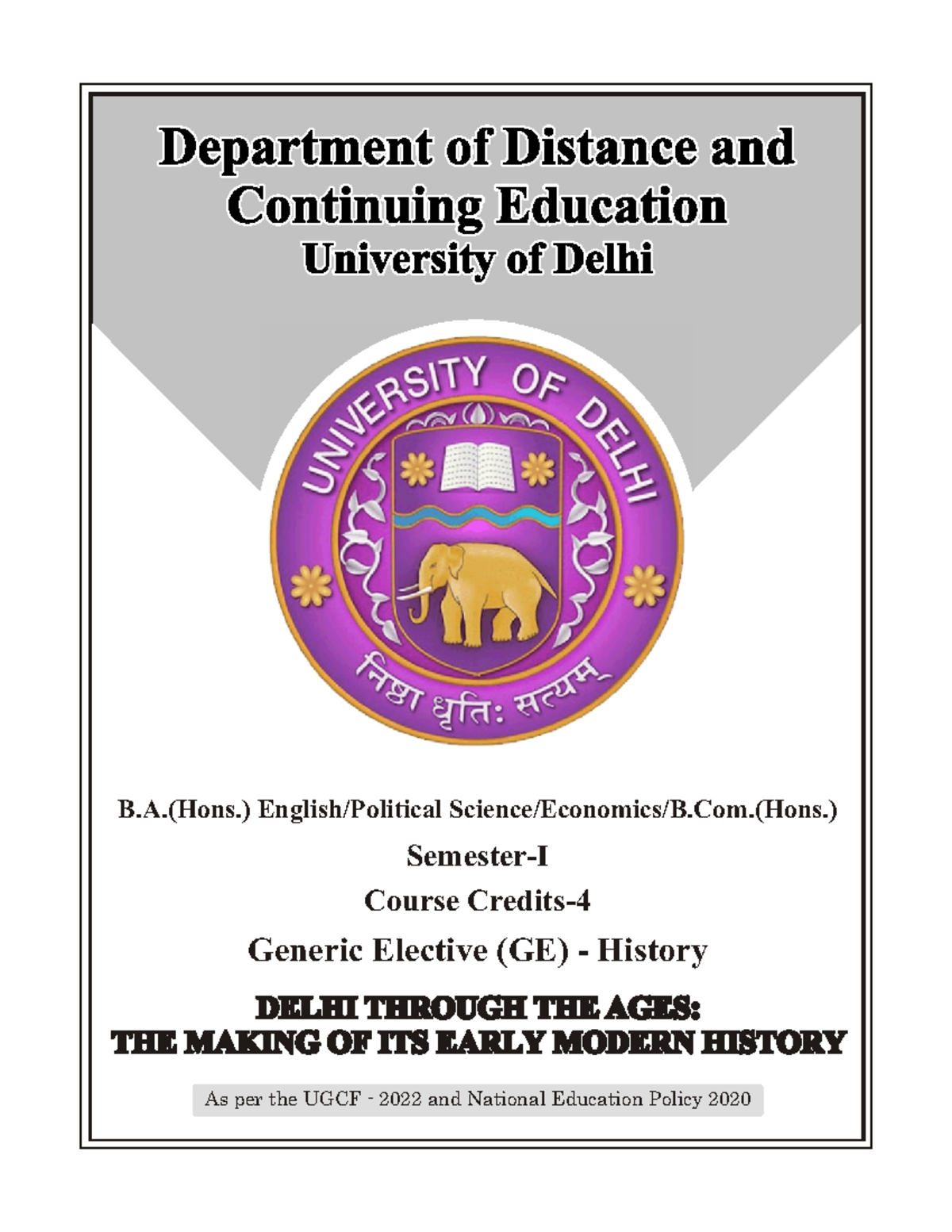 Ignou ge tsrhhh Generic Elective (GE) History B.(Hons.) English