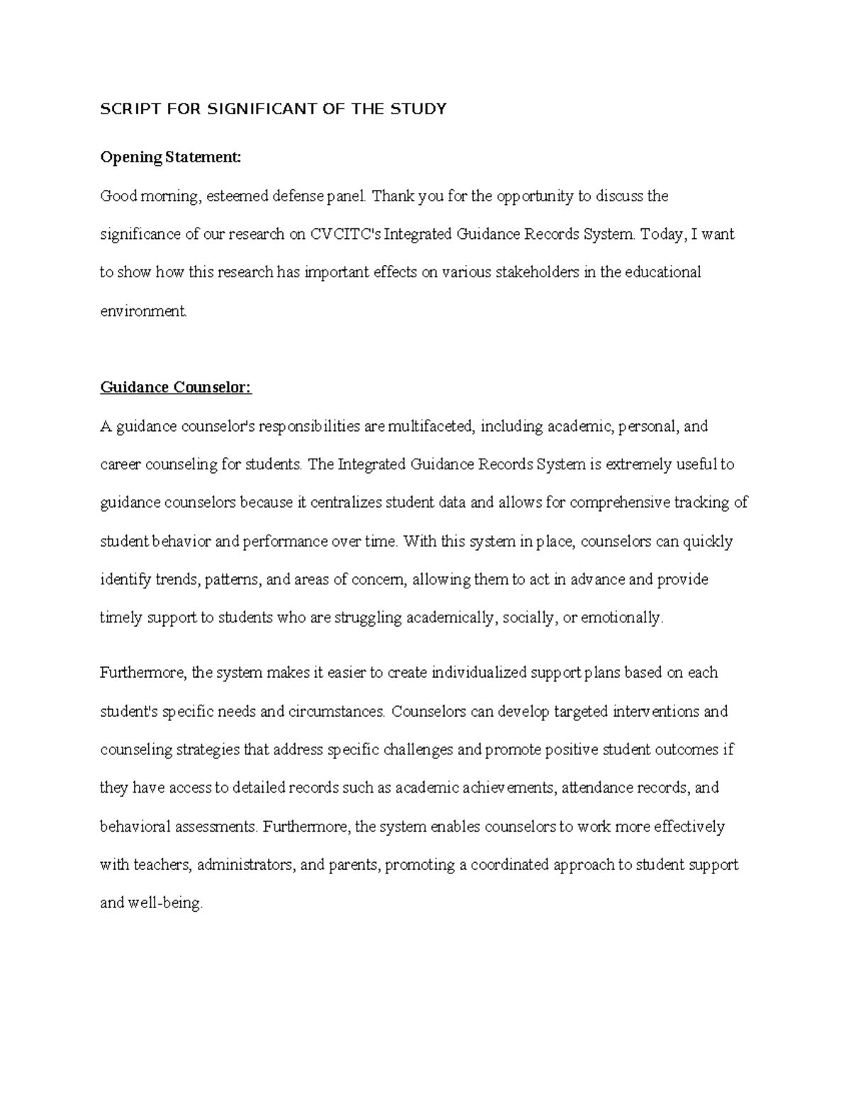 Script FOR Significant OF THE Study - SCRIPT FOR SIGNIFICANT OF THE ...