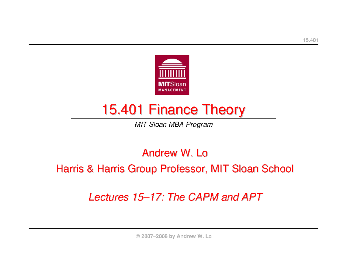 Capm apt slides - good notes regarding capital asset pricing model - 15 ...
