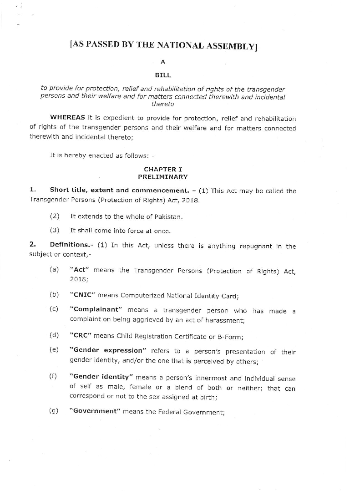 Transgender act 2018 - errf - ####### [AS ####### PASSED BY THE NA'I ...