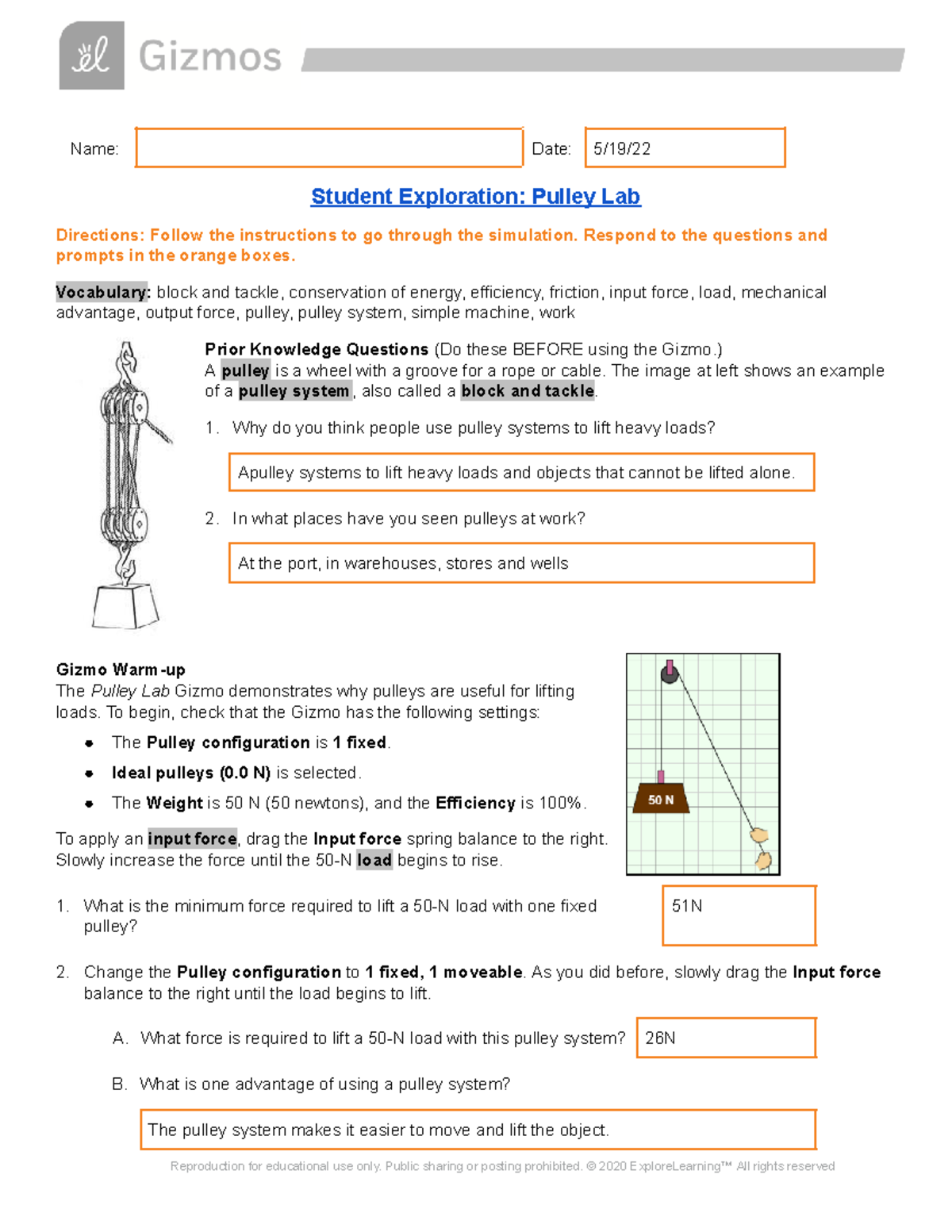 Copy of Copy of Copy of Pulley Lab Name Date 5/19/ Student