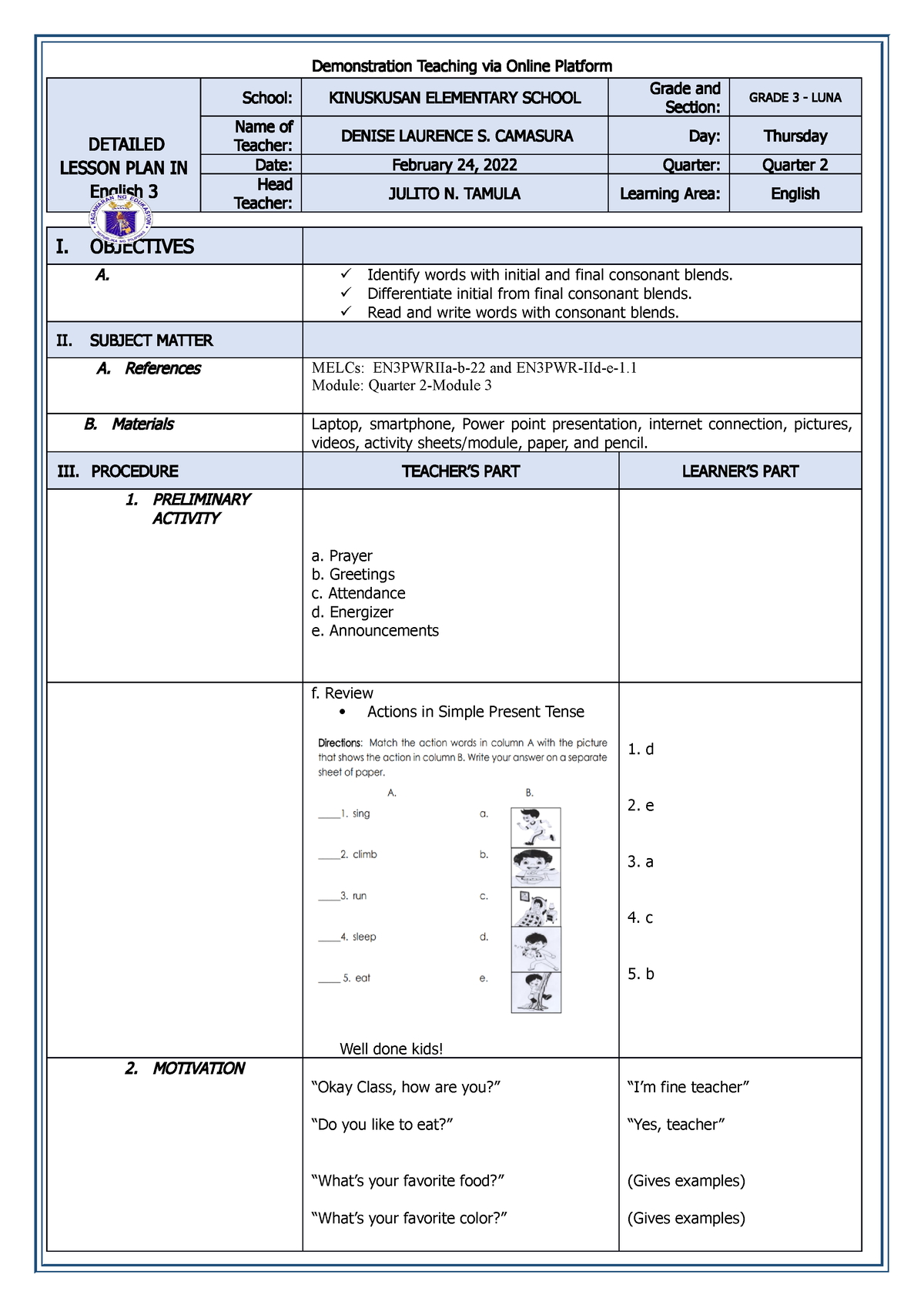 DLP-ENG2-Q2 - for COT - Demonstration Teaching via Online Platform ...