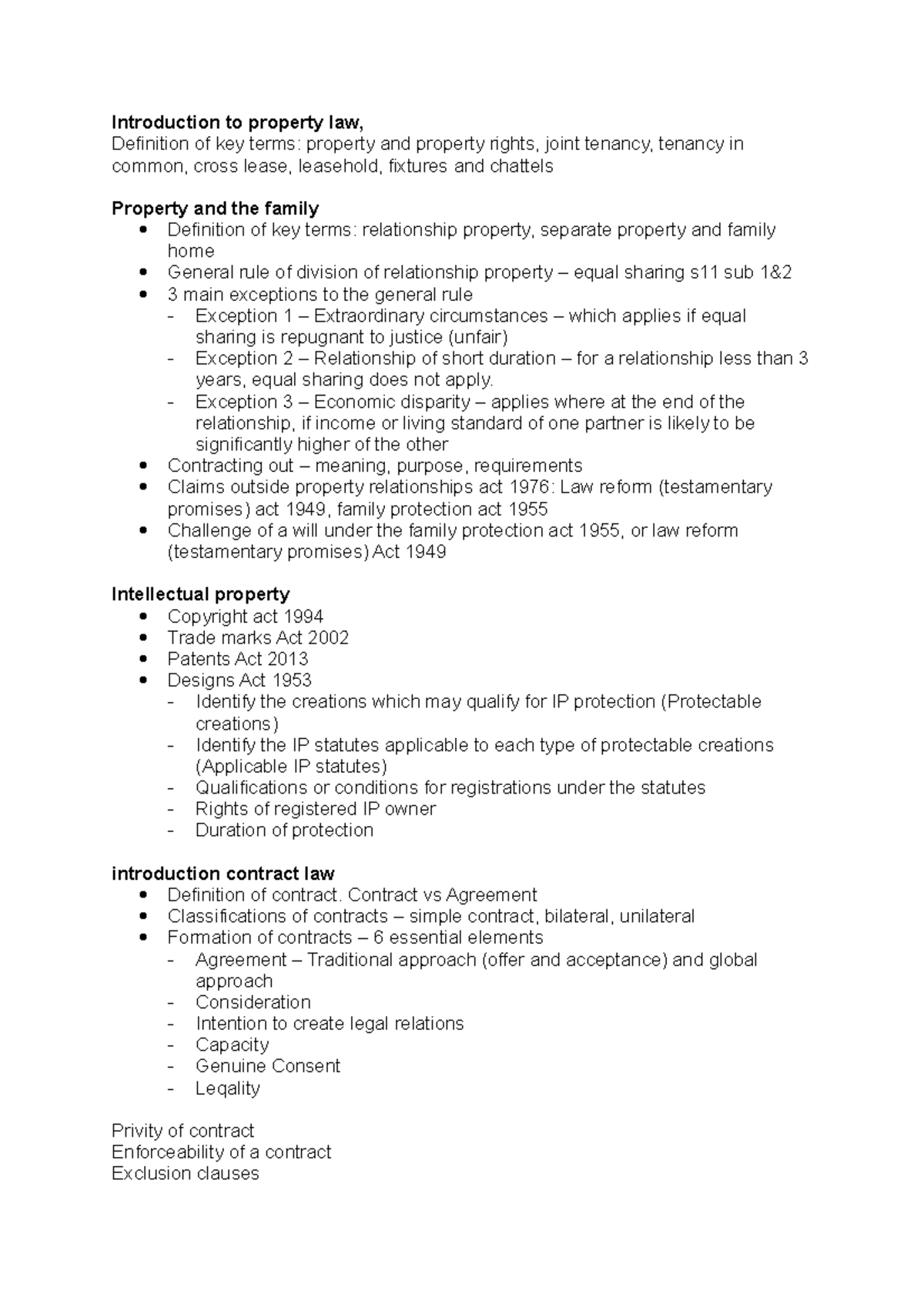 ACCT152 Revision Introduction to property law, Definition of key