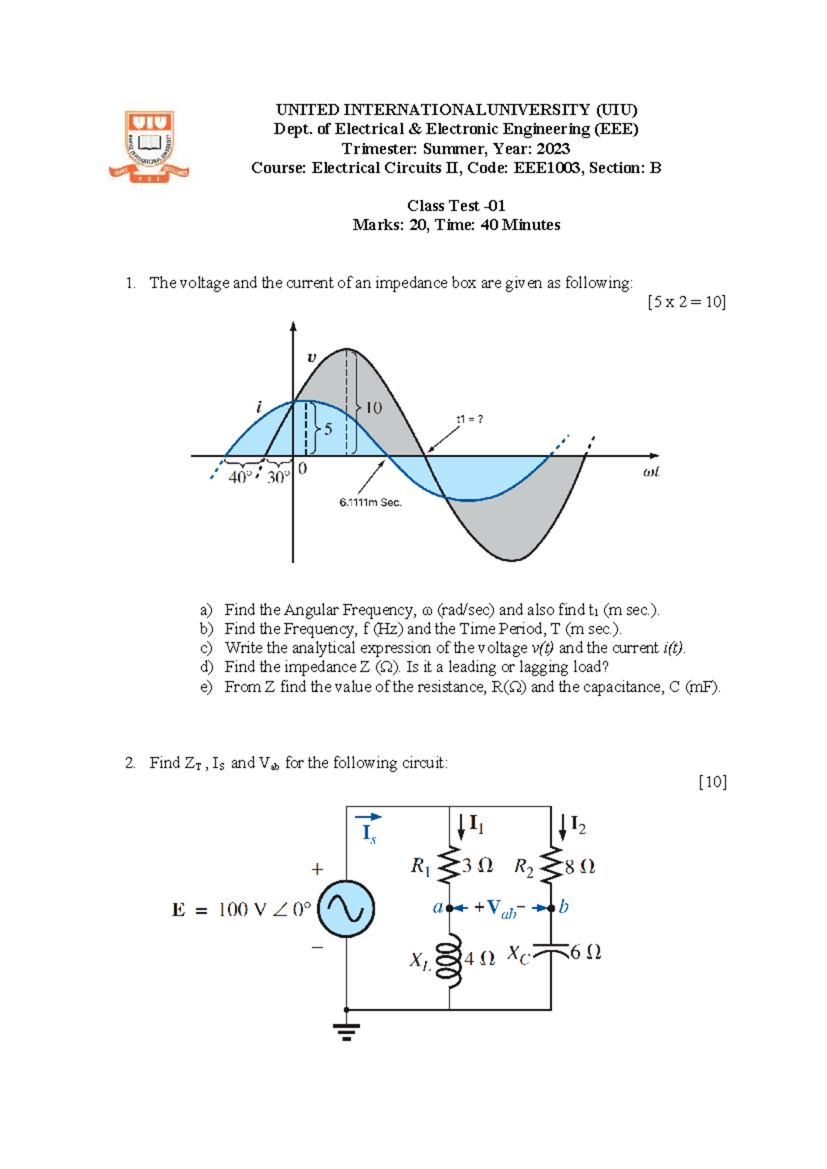 EEE1003B - CT1 - this is an additional practice problem also a class ...