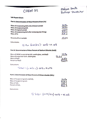 Experiment 2 - Separation of Mixture - Pre Lab - CHEM 1111 - CamScanner ...