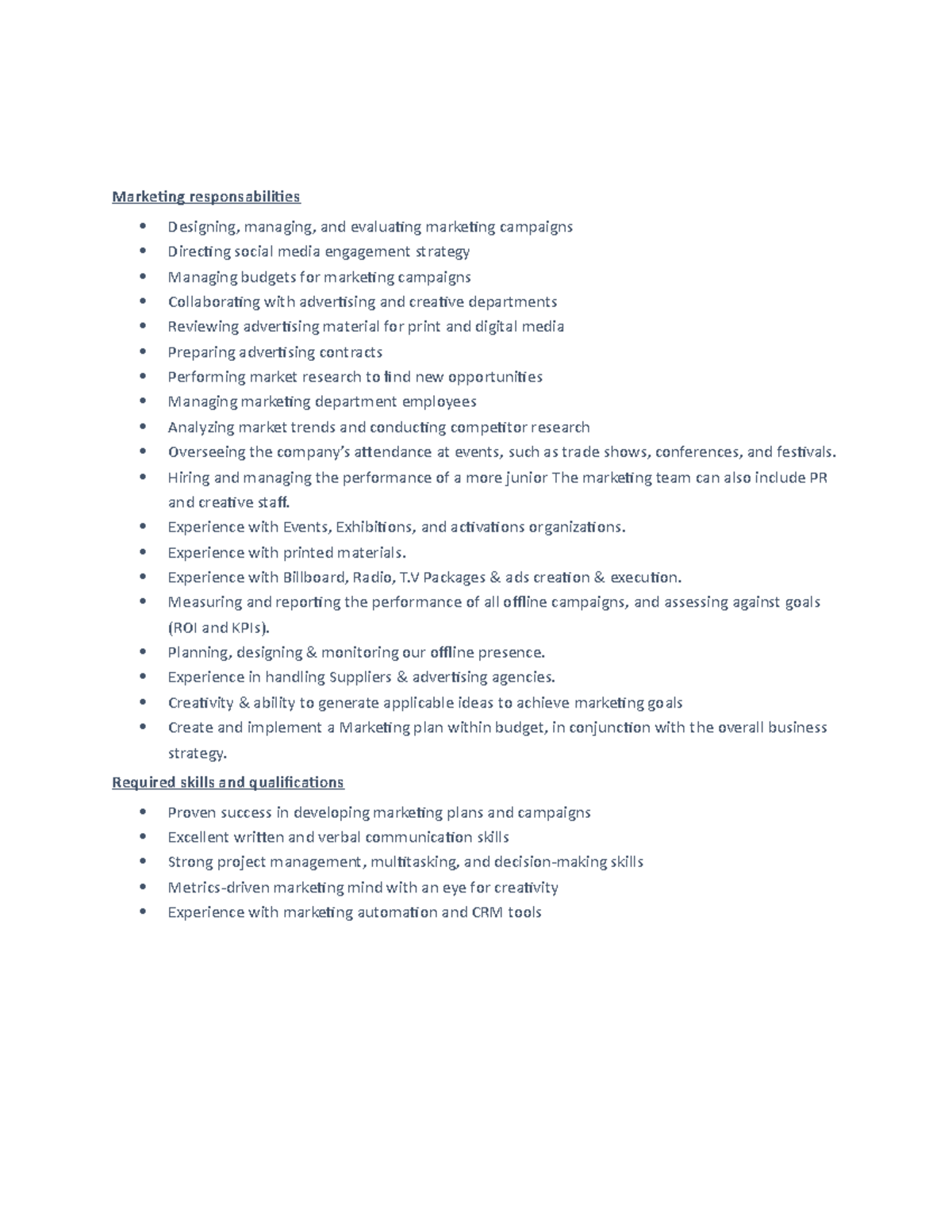 Marketing Manager - Marketing responsabilities Designing, managing, and ...