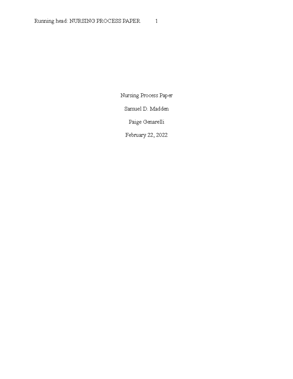 Nursing Process Paper - NUR202 - SUNY Orange - Sns-Brigh10