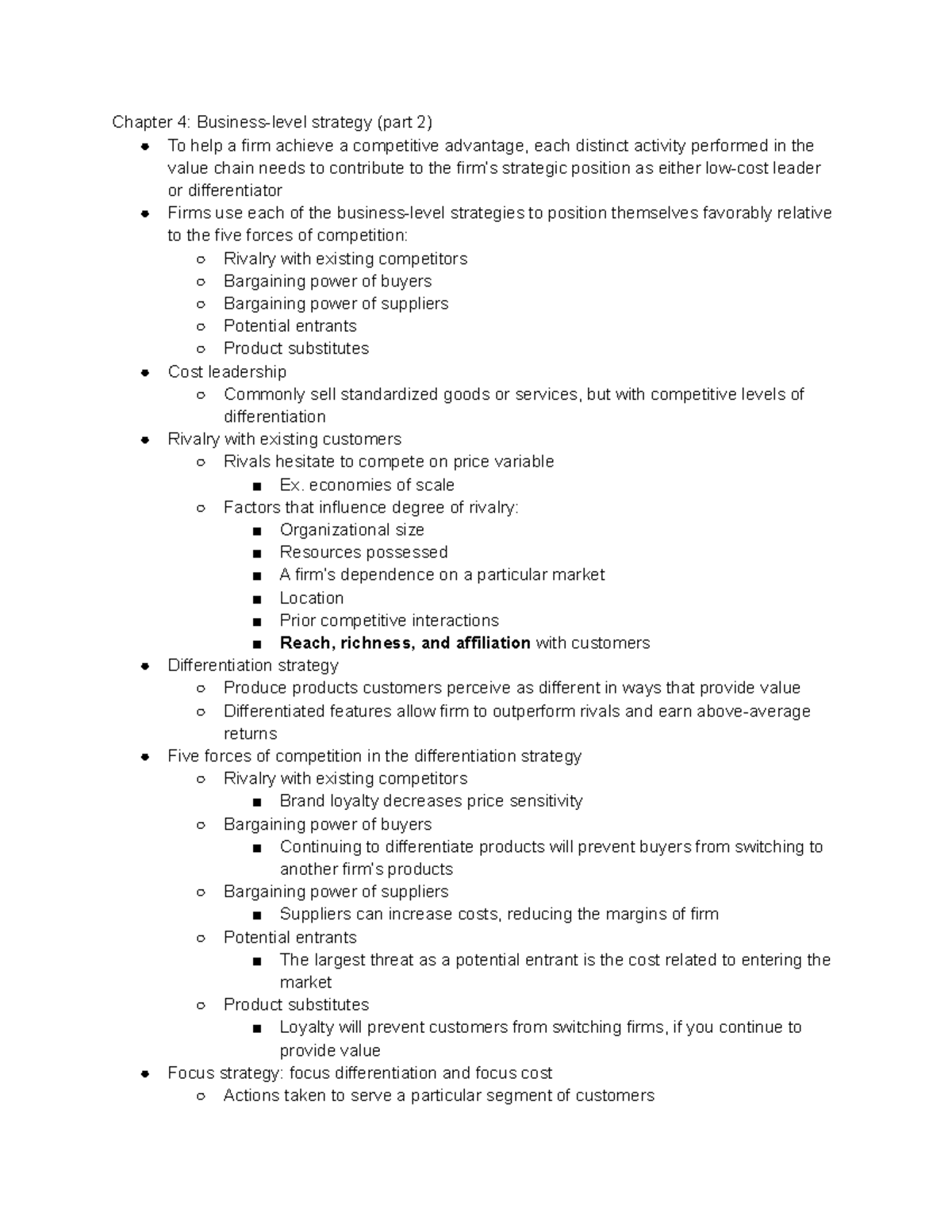 MAR4480 Chapter 4 Part 2 - Chapter 4: Business-level Strategy (part 2 ...