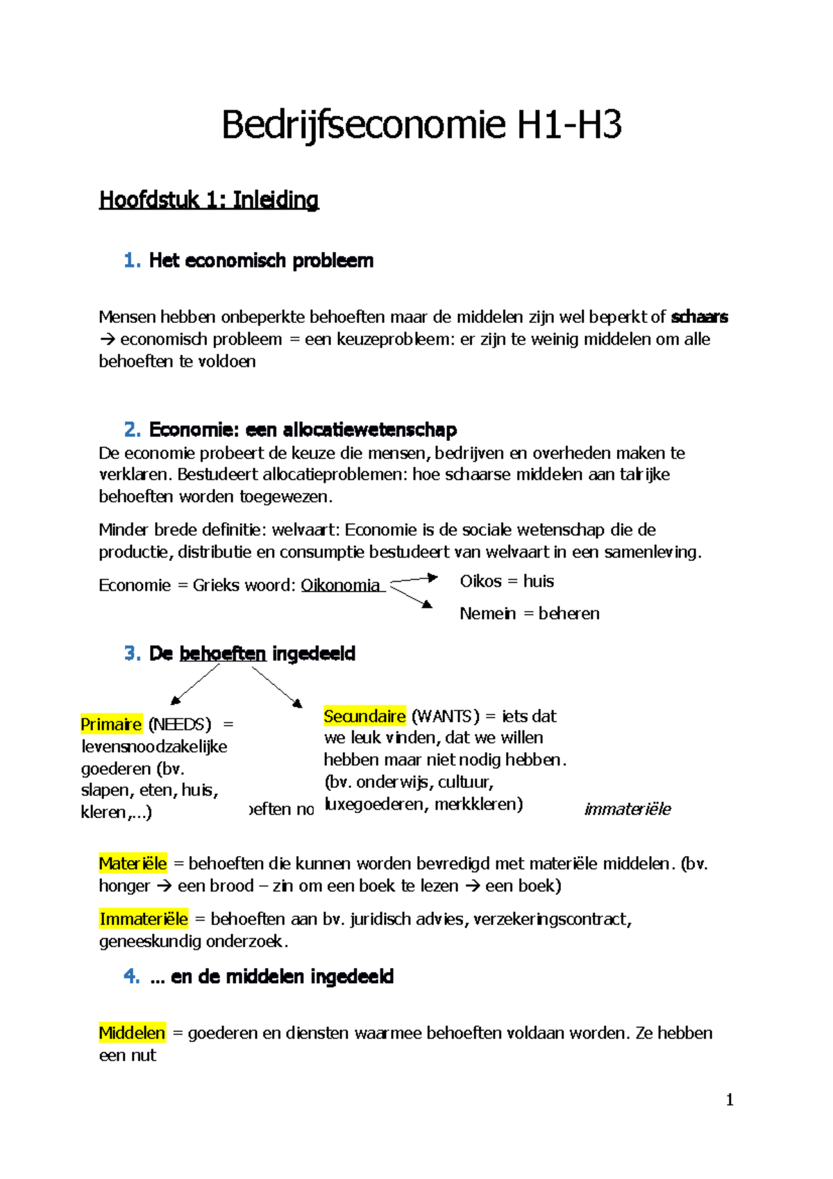 Bedrijfseconomie Samenvatting H1-H3 + Afbeeldingen En Grafieken ...