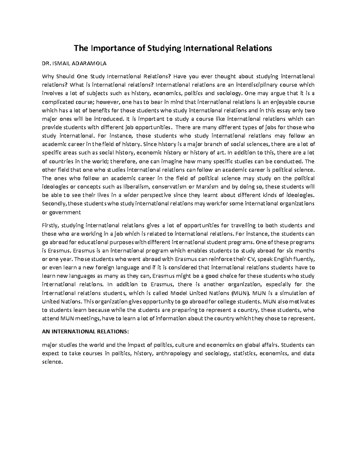 Importance Of IR The Importance Of Studying International Relations