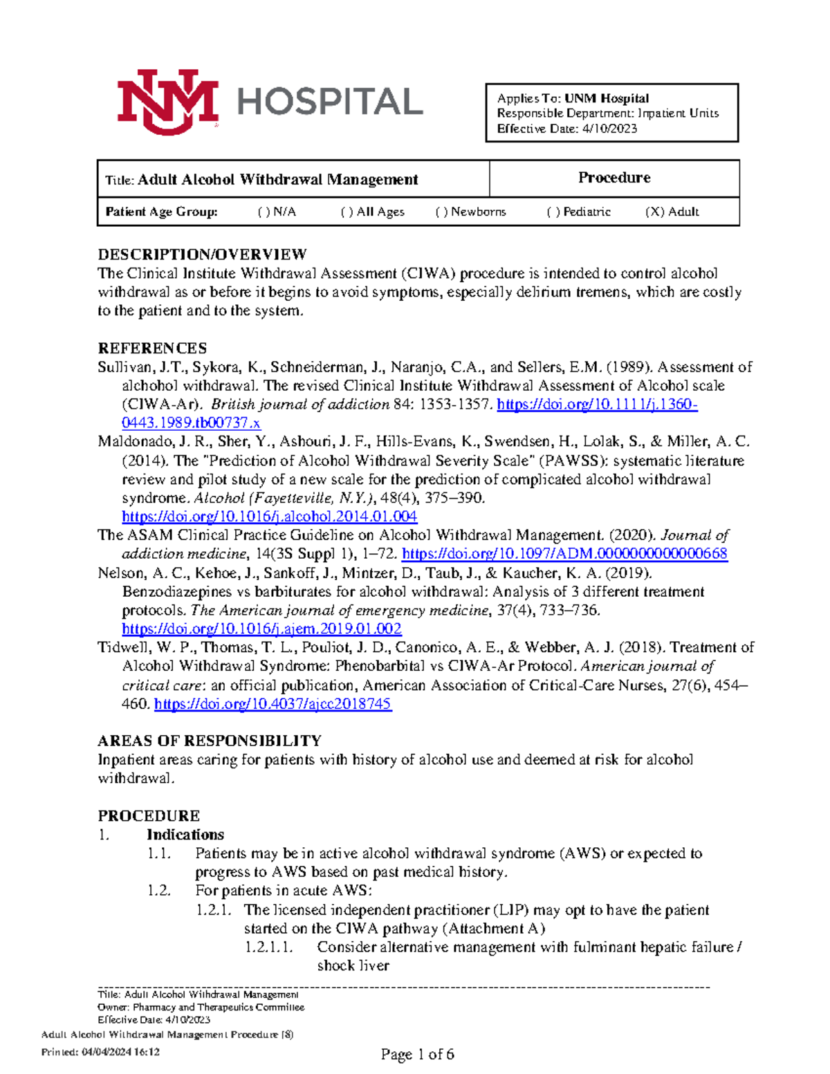 CIWA protocol-1 - - Studocu