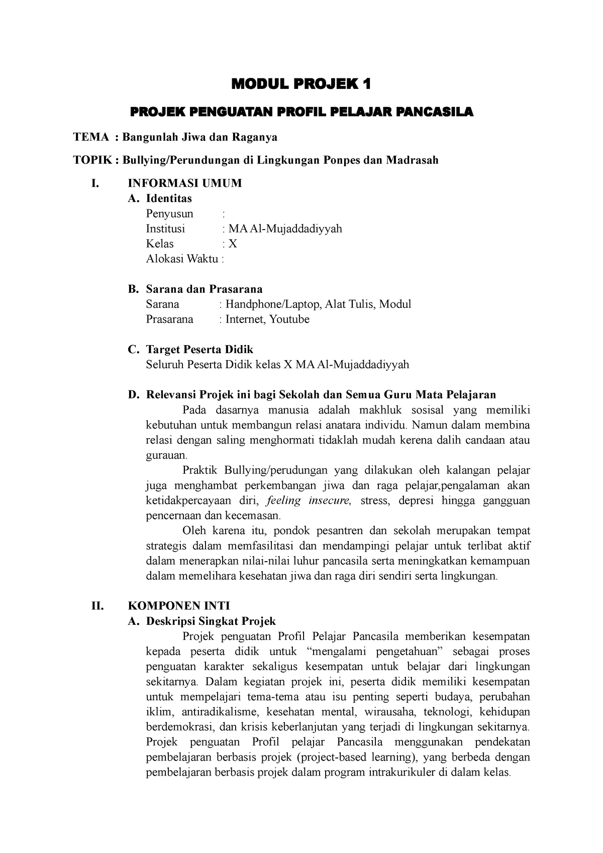 Modul Projek 1 - MODUL PROJEK 1 PROJEK PENGUATAN PROFIL PELAJAR ...