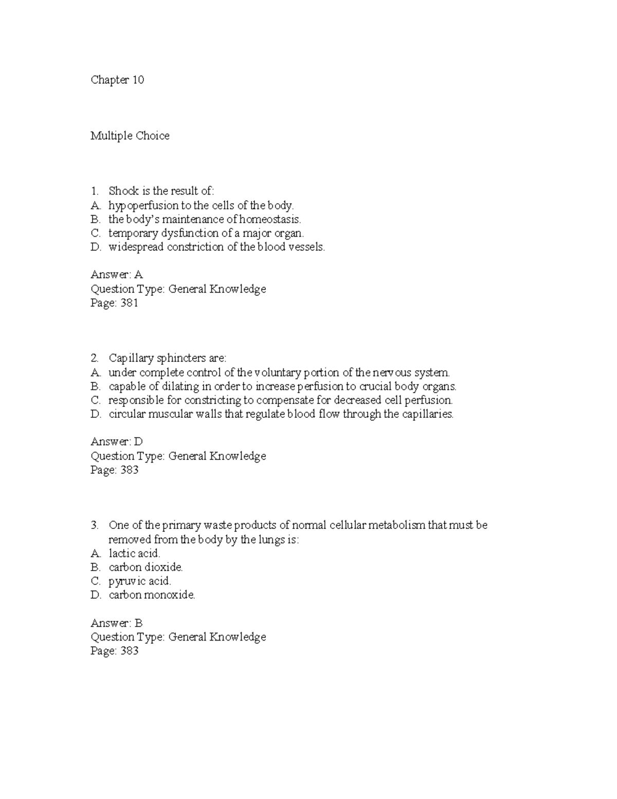 Chapter 10 - Questions - Chapter 10 Multiple Choice Shock Is The Result ...