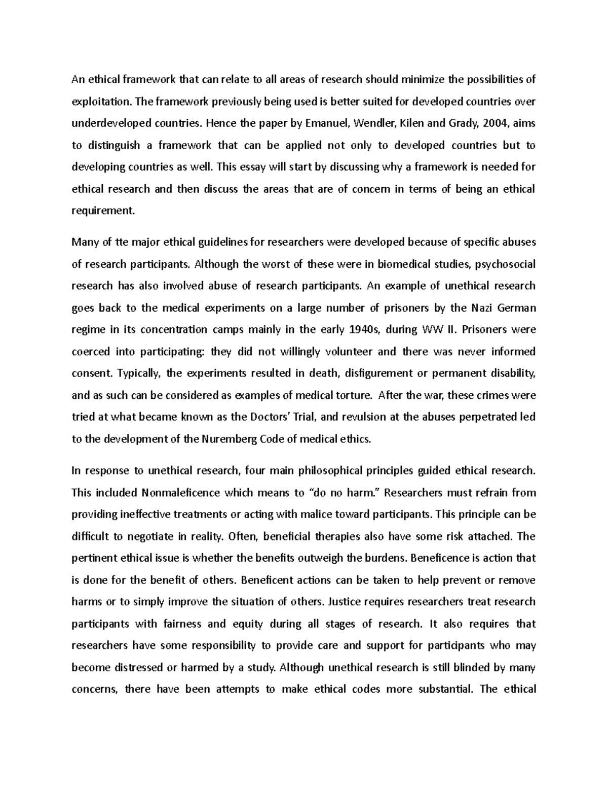 Research exam ethics essay on emanuel - An ethical framework that can ...