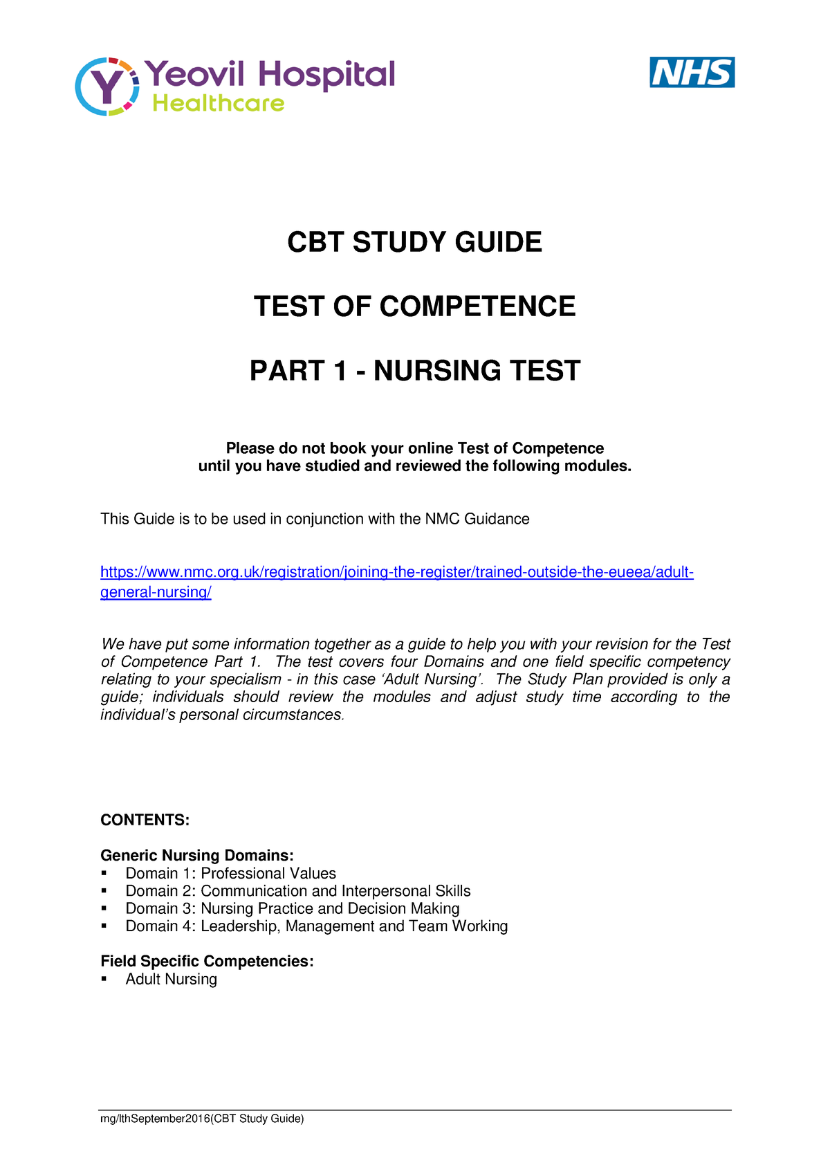 CBT-Study-Guide - CBT STUDY GUIDE TEST OF COMPETENCE PART 1 - NURSING ...