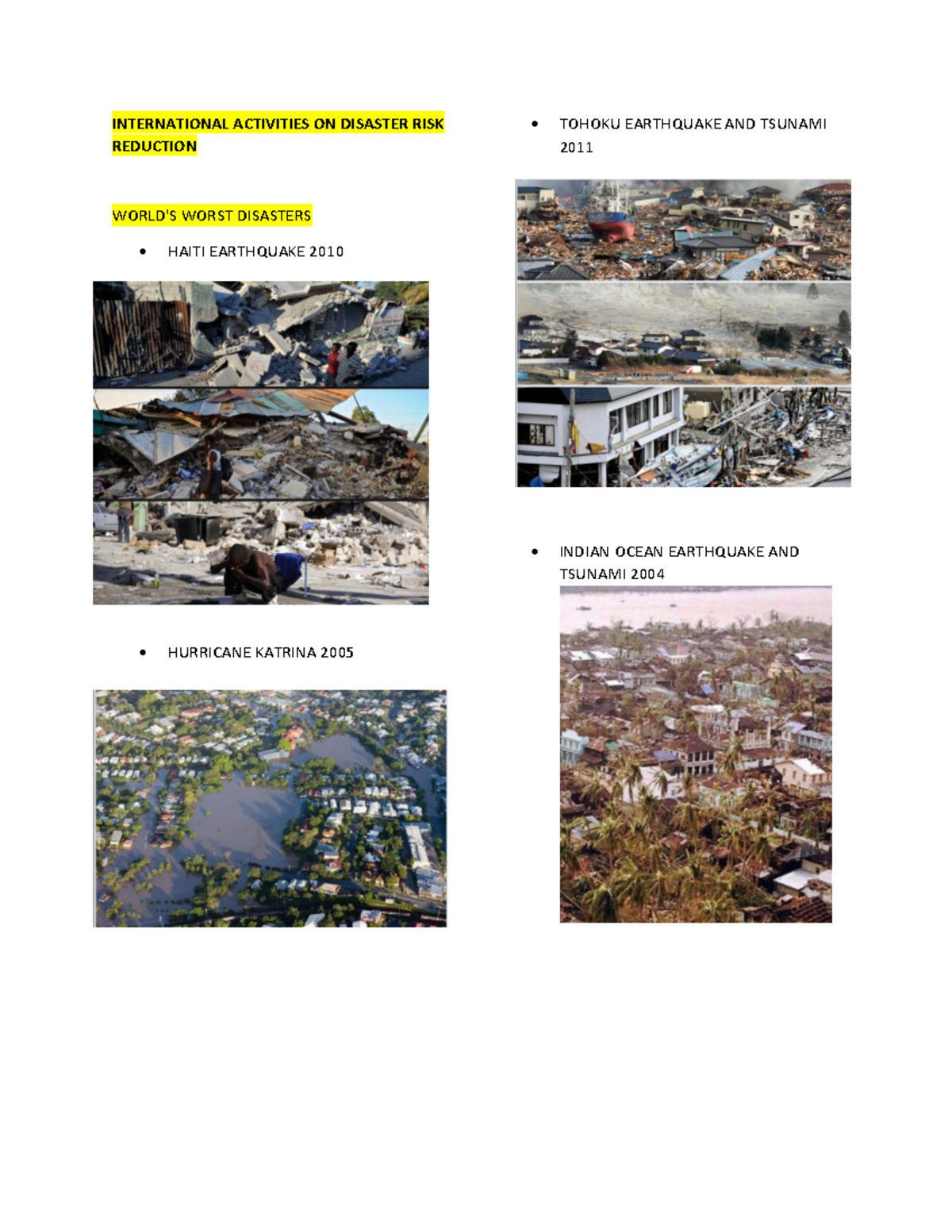 Summary International Activities ON Disaster RISK Reduction ...