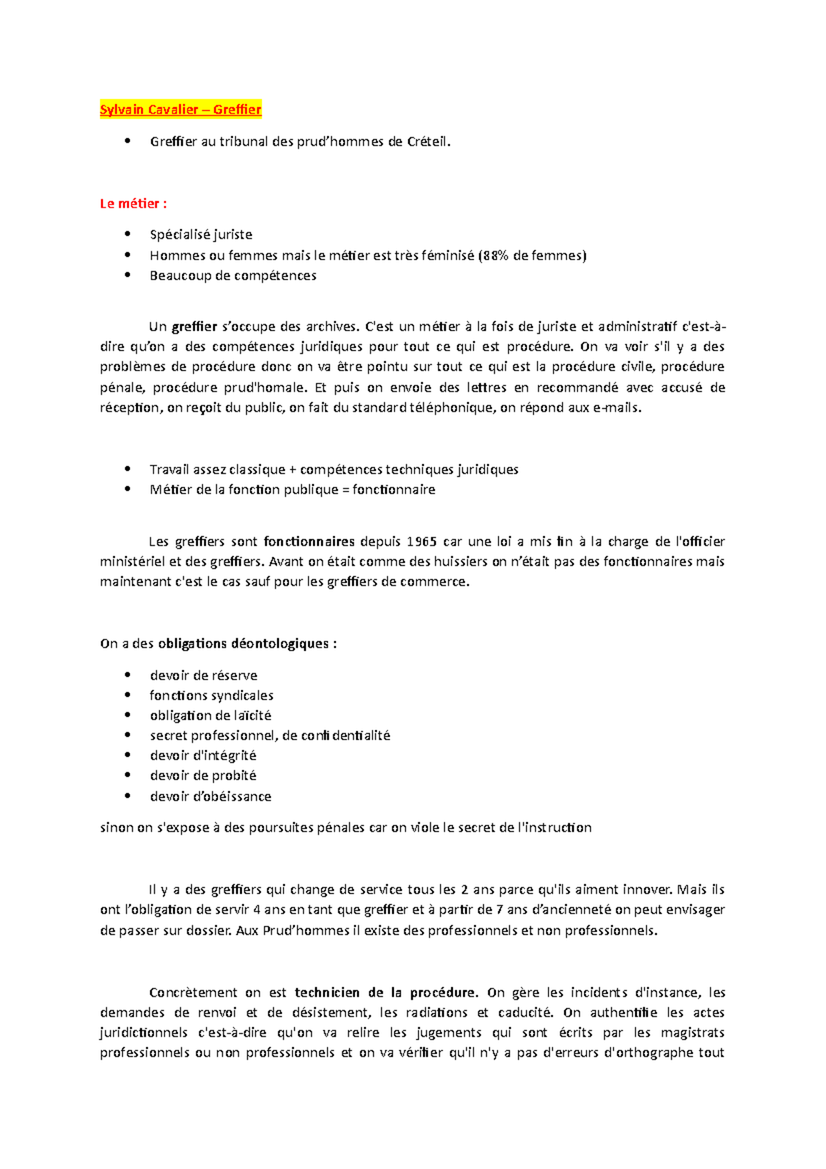 Greffier - Notes de cours 1 - Licence Droit - Université Paris-Est ...