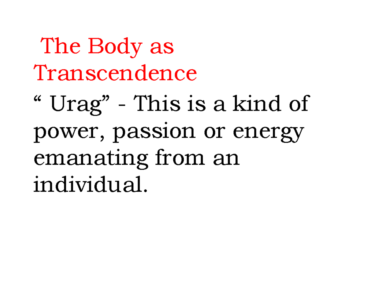 Body-as-transcendence - The Body as Transcendence “ Urag” - This is a ...
