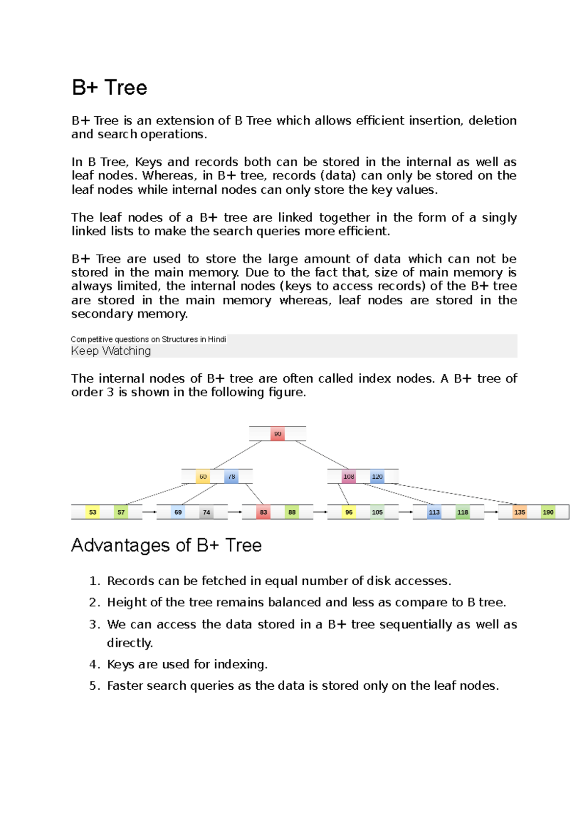 B+ tree in Data Structure - B+ Tree B+ Tree is an extension of B Tree ...
