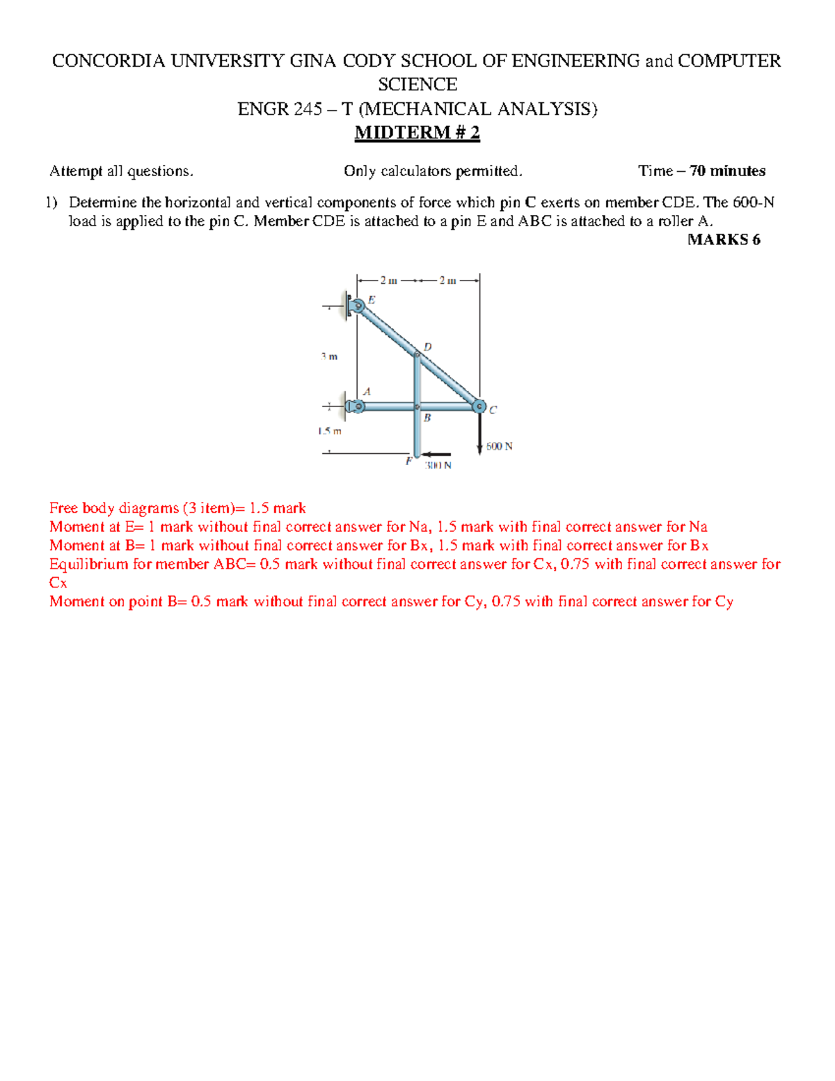Midterm 2 Solution and Marking Scheme - CONCORDIA UNIVERSITY GINA CODY ...