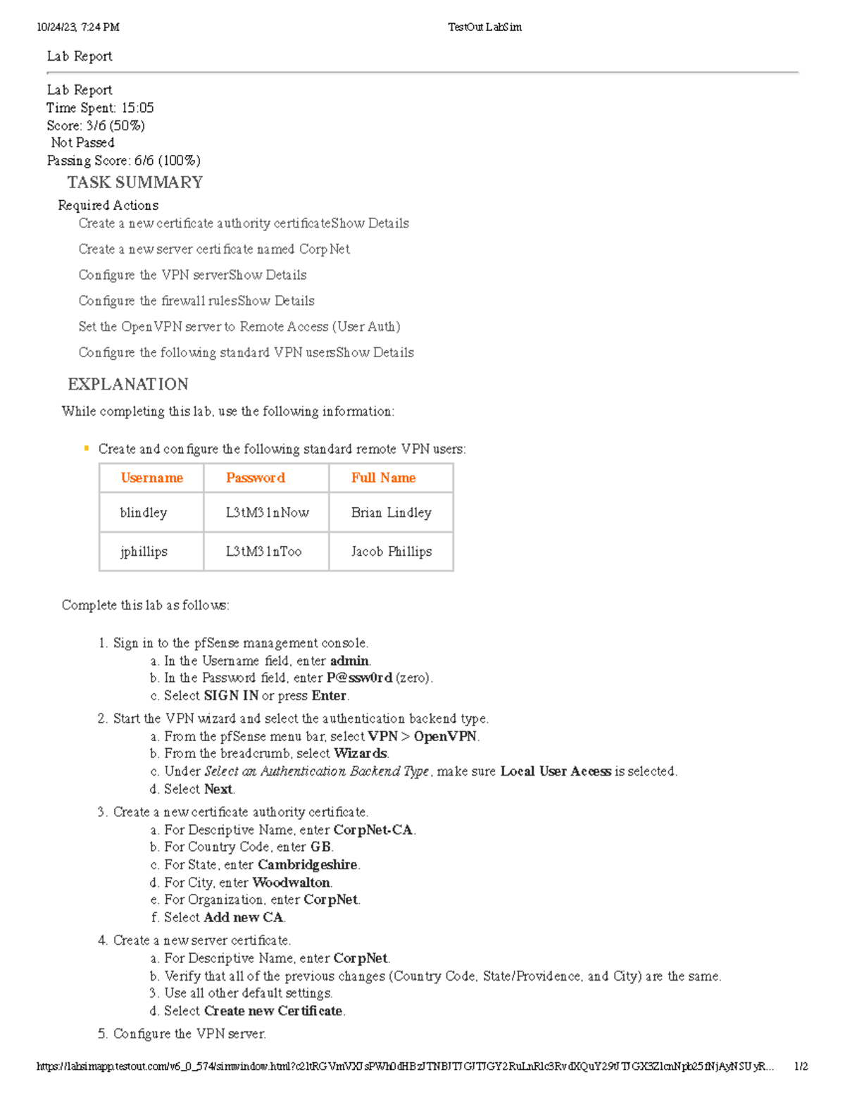 10.4.3 Task Summary 10/24/23, 724 PM TestOut LabSim Studocu