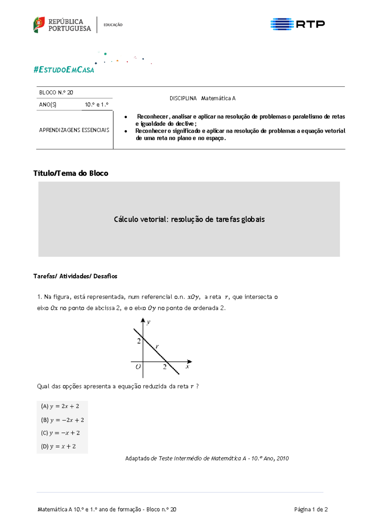 20 Matemática A 10.º ano Cálculo vetorial - resolução de tarefas ...