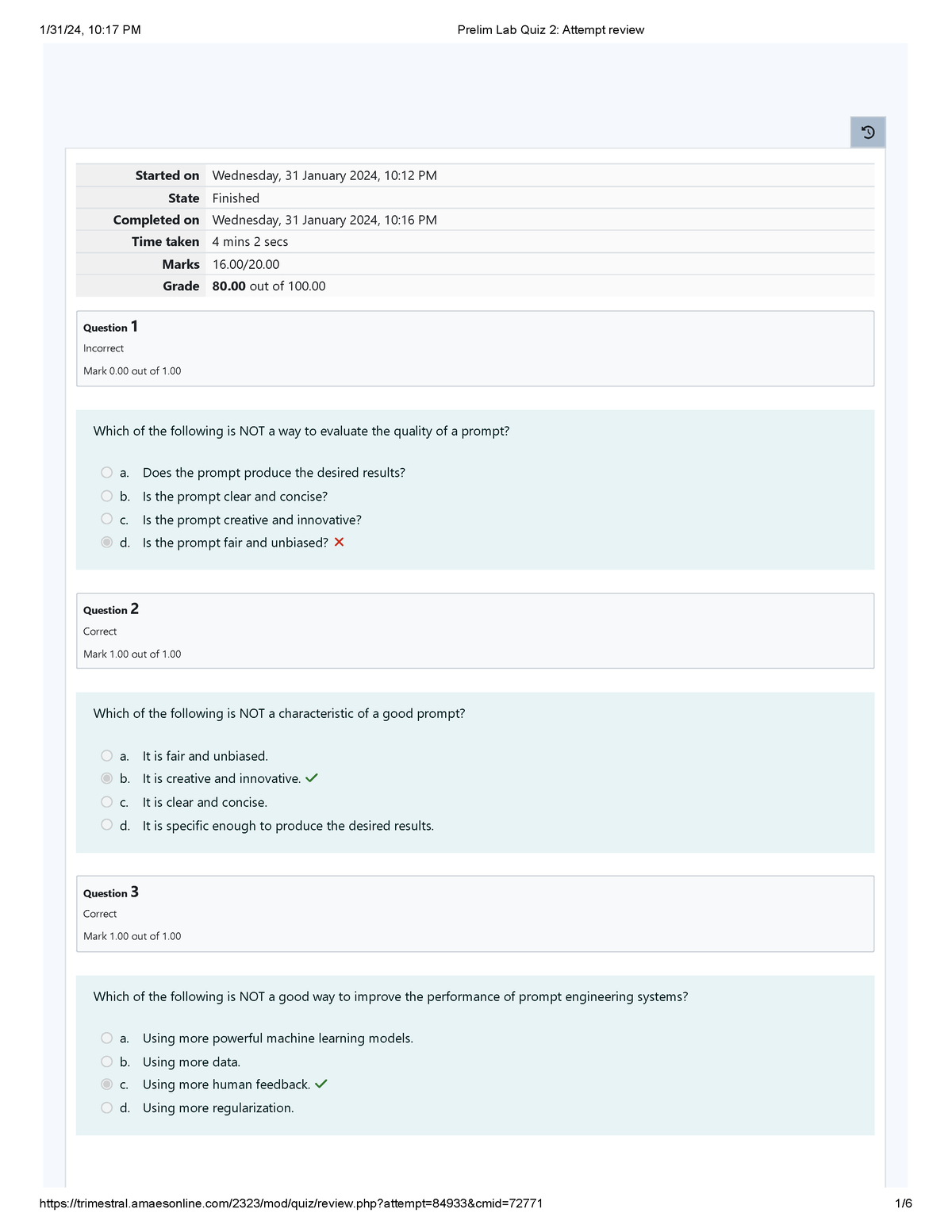 UGRD-AI6100 AI - Prompt Engineering - Prelim Lab Quiz 2 2024 - Started ...