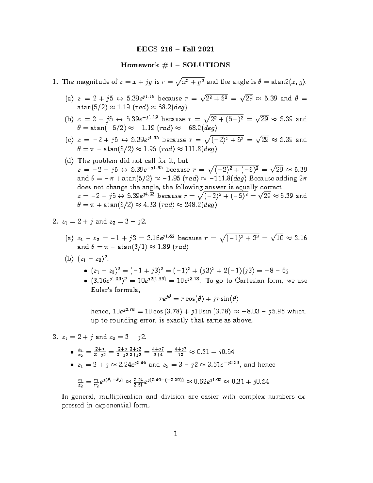 Hw1f21-solutions - For 1st Hw - EECS 216 – Fall 2021 Homework #1 ...