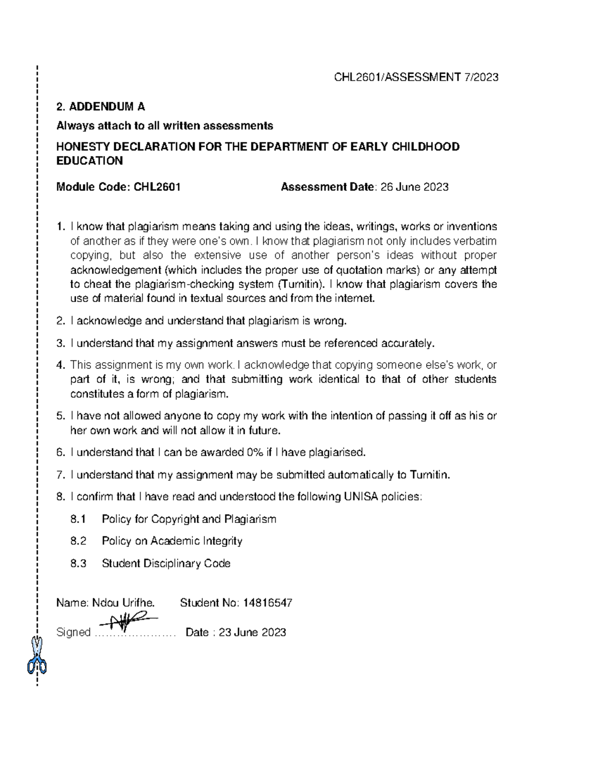 7chl dec - Assignment - CHL2601/ASSESSMENT 7/ 2. ADDENDUM A Always ...