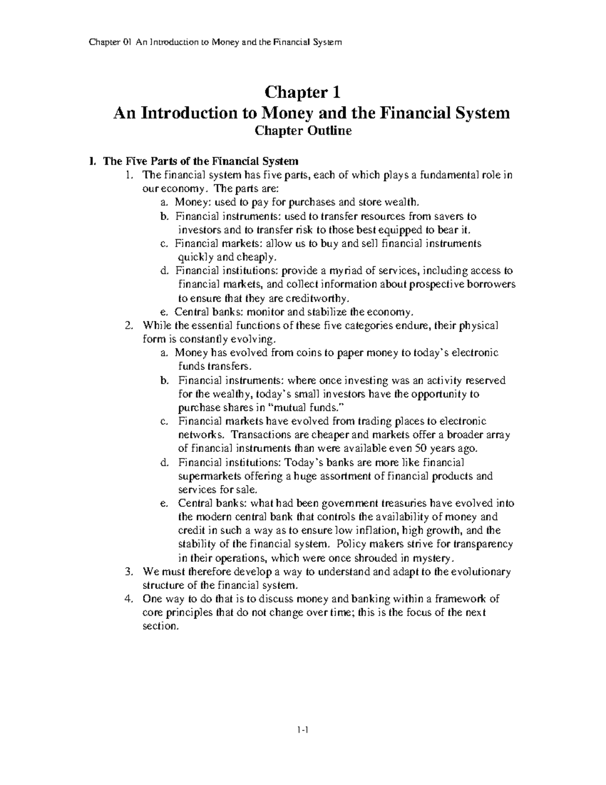 Money, Banking and Financial Markets 5th e Chapter1 Outline Chapter 01 An Introduction to