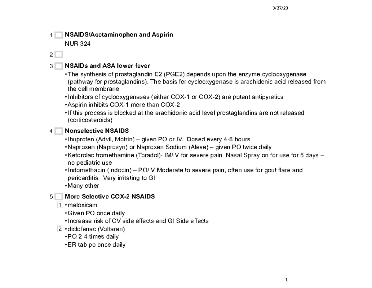 Jsnsaids and Acetaminophen1 3/27/ 1 NSAIDS/Acetaminophen and Aspirin