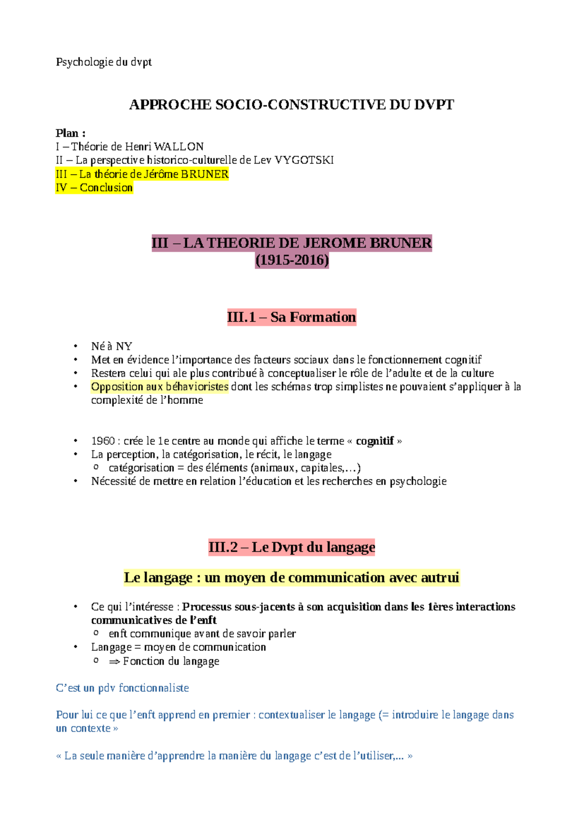 Psychologie du dvpt - Approche socio-constructive du développement ...