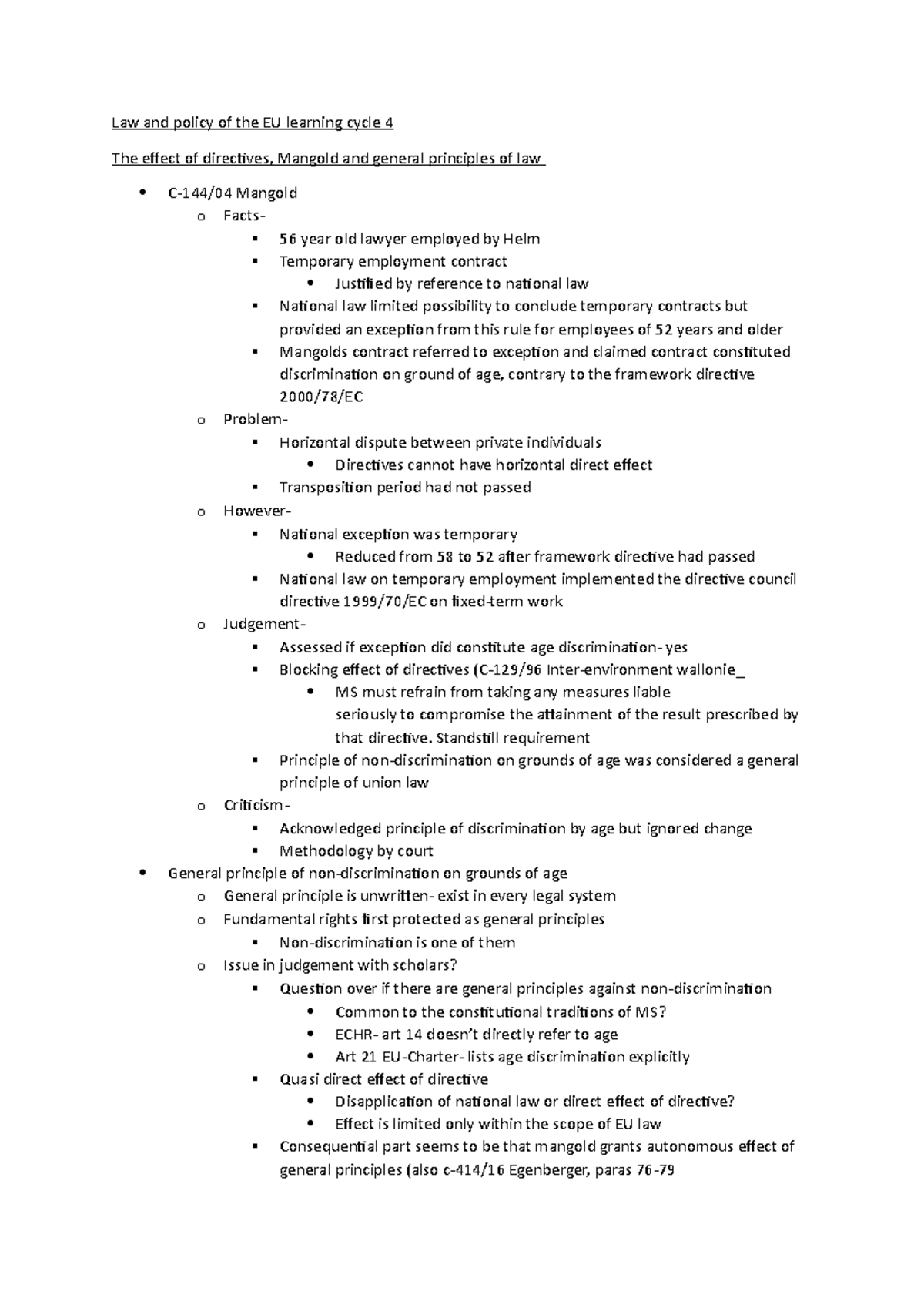 Law and policy of the EU learning cycle 4 Standstill requirement