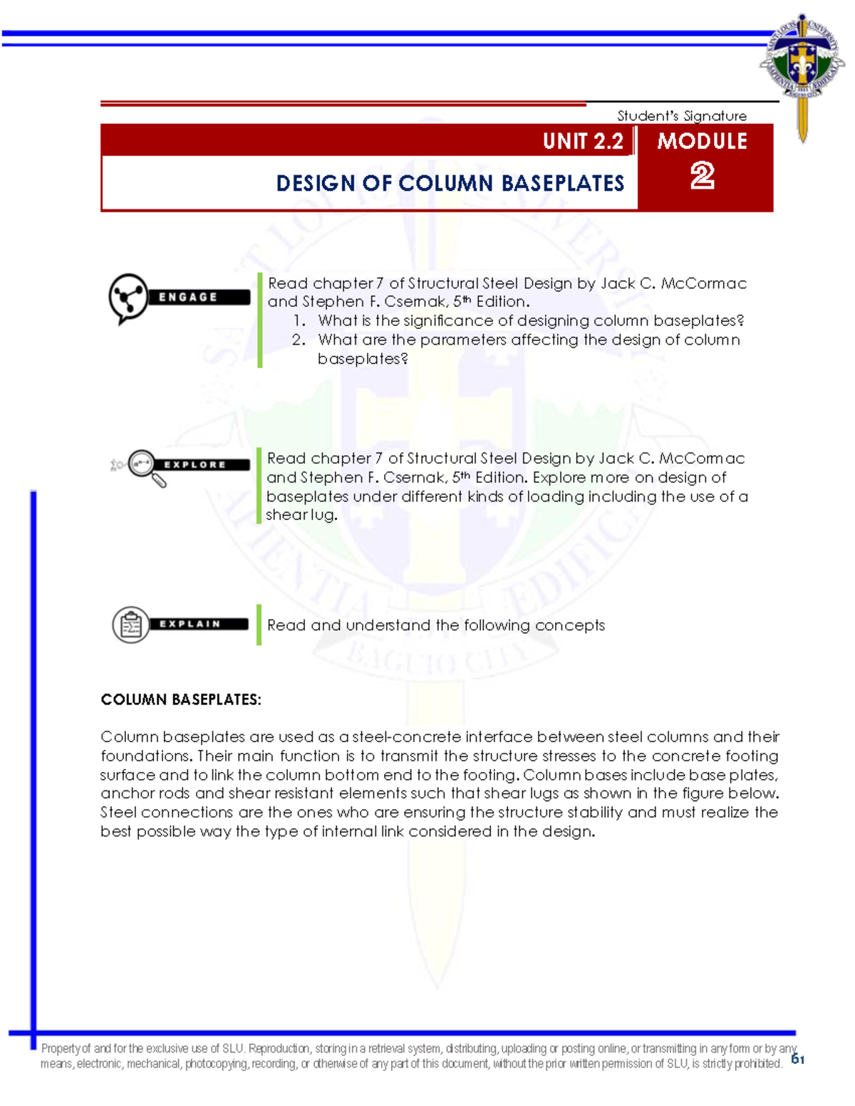 CE3211 Module 2.2 Baseplate - Property of and for the exclusive use of ...
