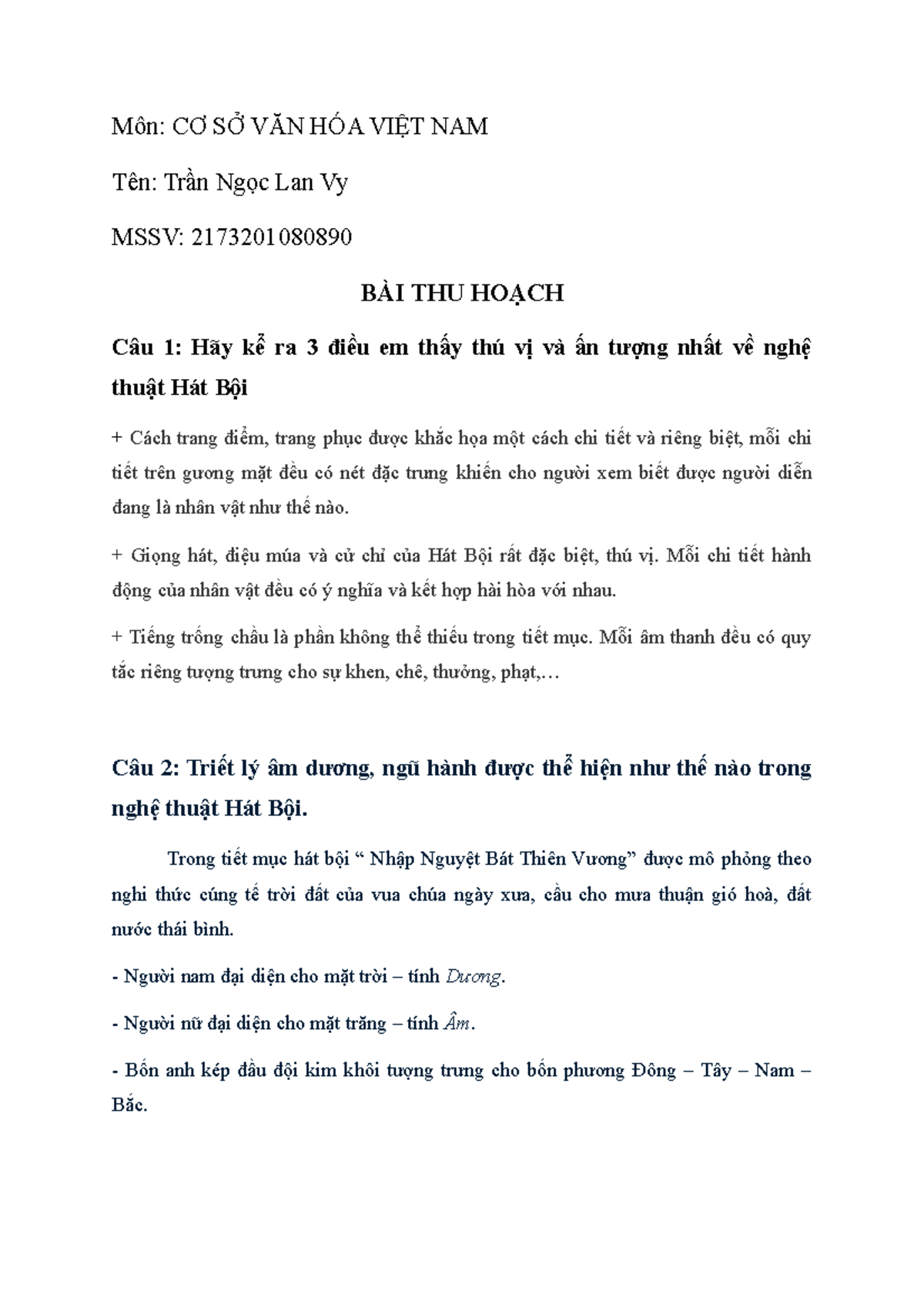 Bài-thu-hoạch-CSVH - bài thu hoạch sau chương trình hát bội - Môn: CƠ ...